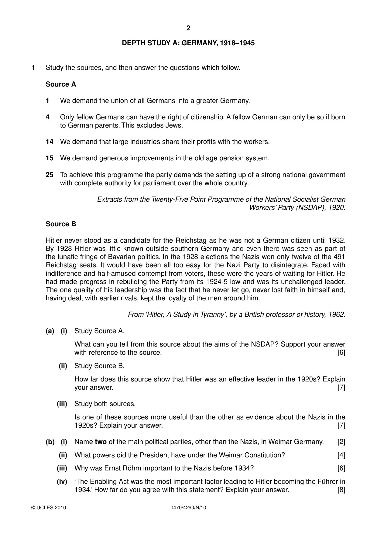 Cambridge IGCSE History 0470 2010 Oct/Nov Paper 4 · Variant 2 question paper, page 2 of 12