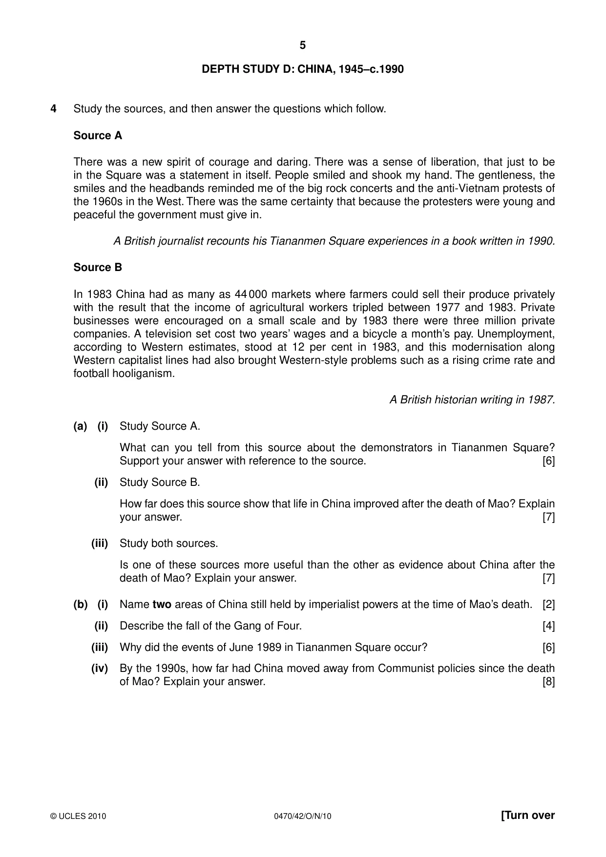 Cambridge IGCSE History 0470 2010 Oct/Nov Paper 4 · Variant 2 question paper, page 5 of 12