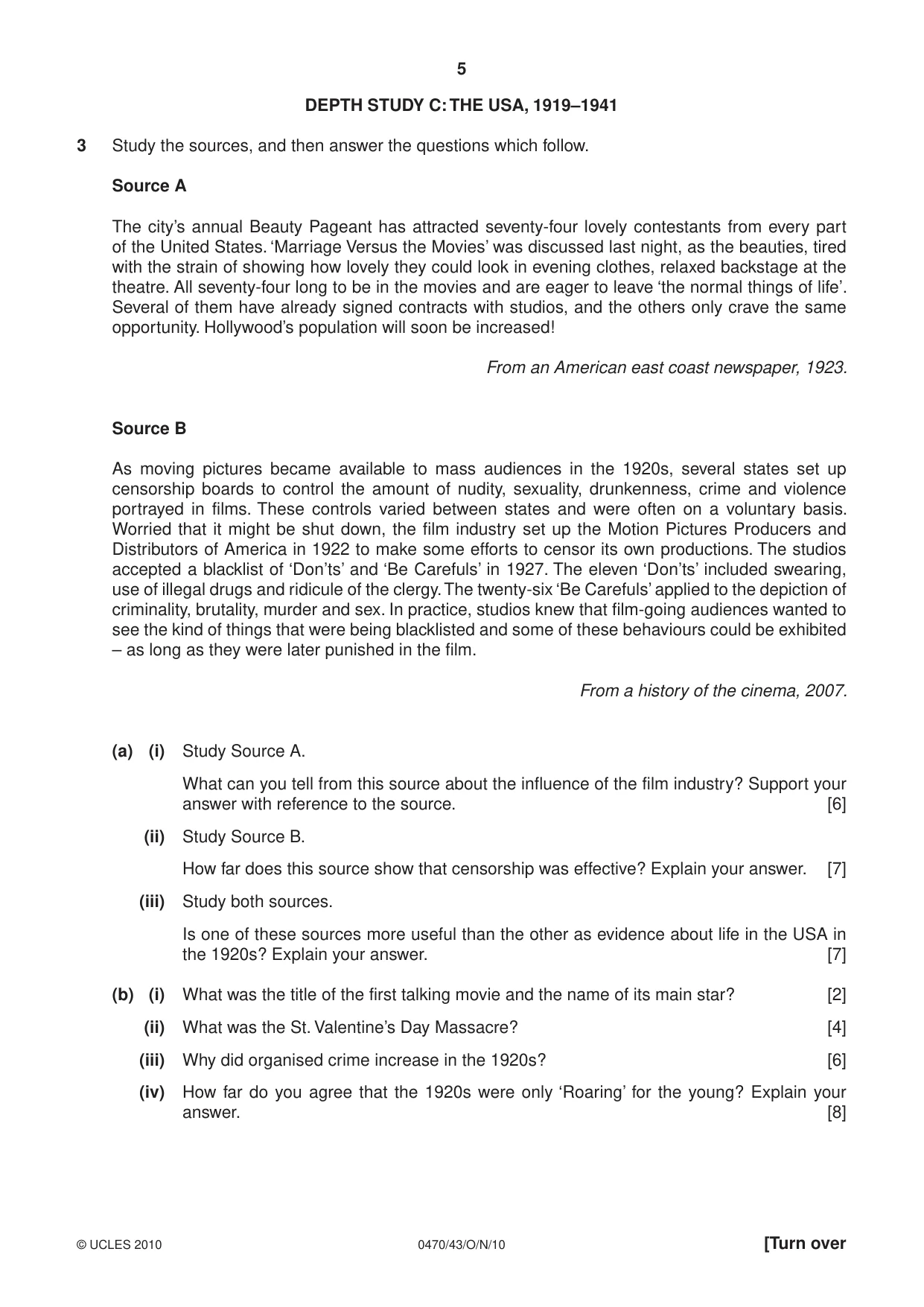 Cambridge IGCSE History 0470 2010 Oct/Nov Paper 4 · Variant 3 question paper, page 5 of 12