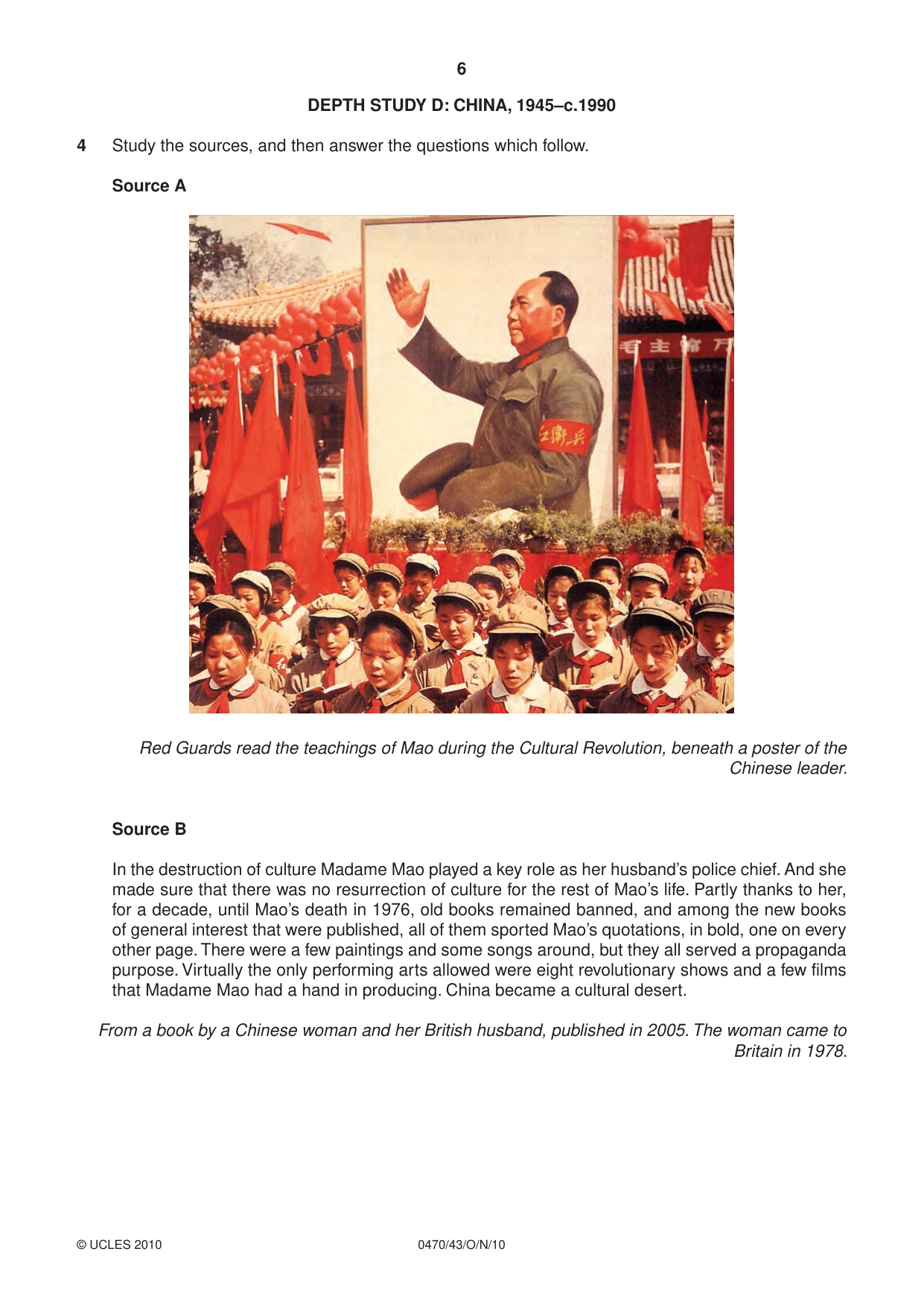 Cambridge IGCSE History 0470 2010 Oct/Nov Paper 4 · Variant 3 question paper, page 6 of 12