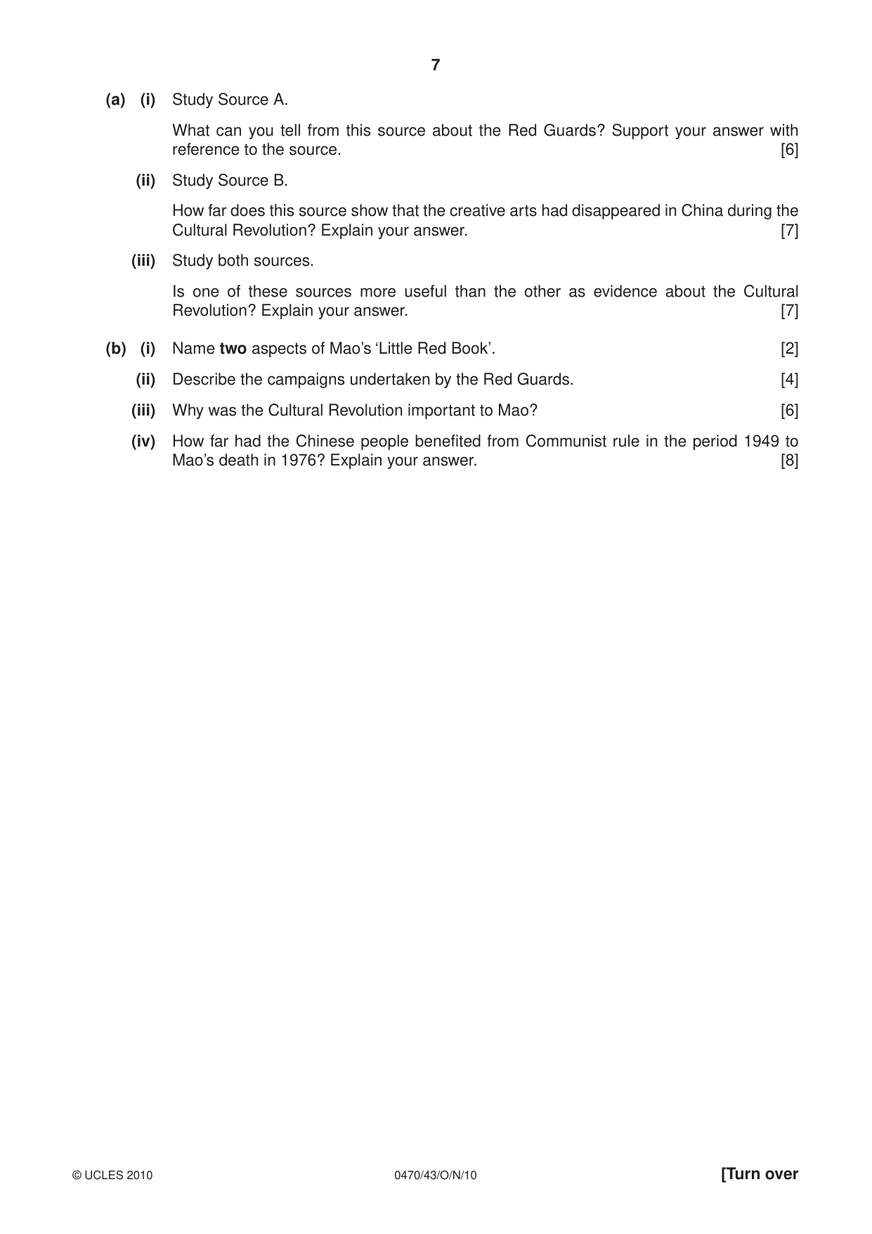 Cambridge IGCSE History 0470 2010 Oct/Nov Paper 4 · Variant 3 question paper, page 7 of 12