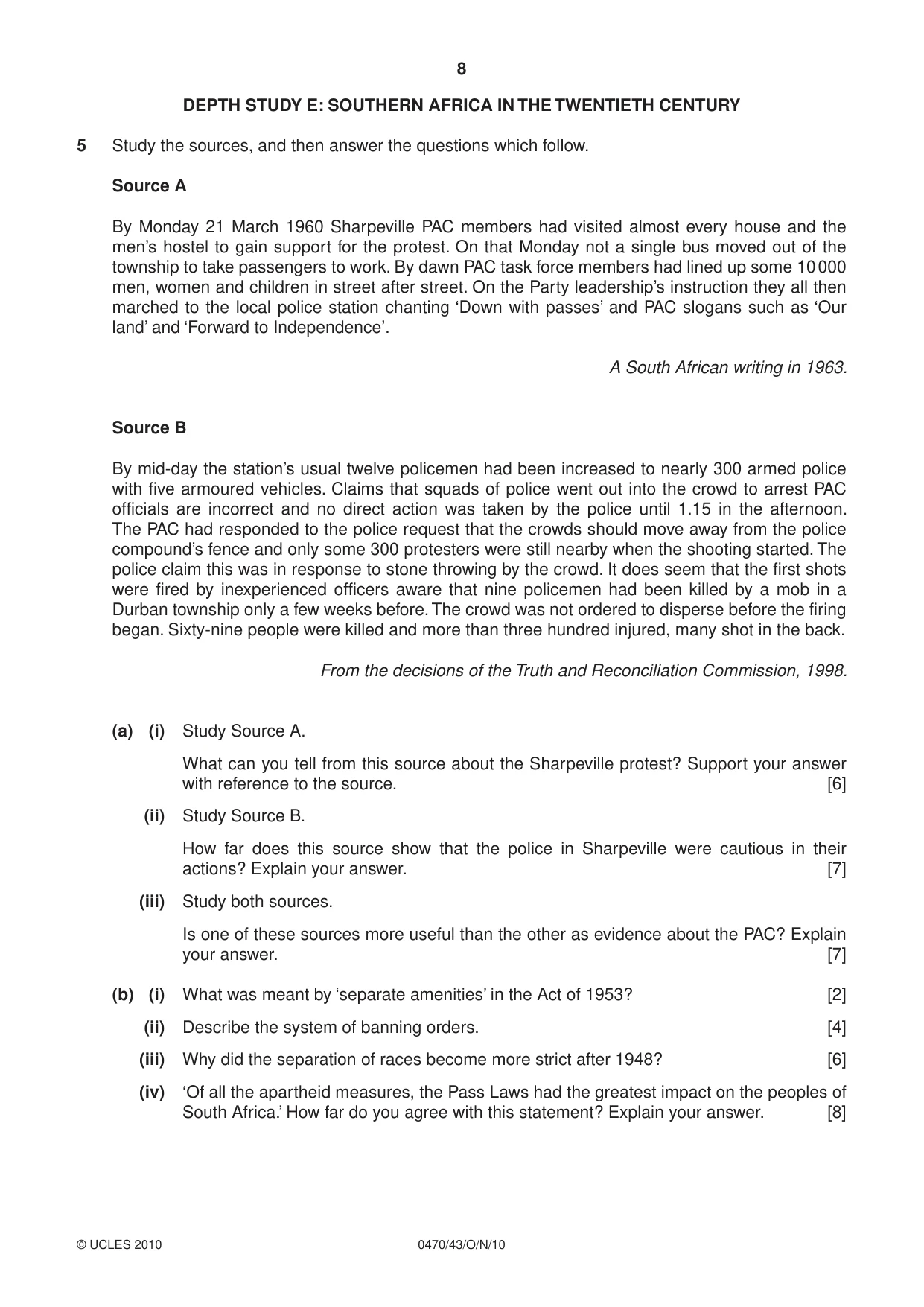 Cambridge IGCSE History 0470 2010 Oct/Nov Paper 4 · Variant 3 question paper, page 8 of 12