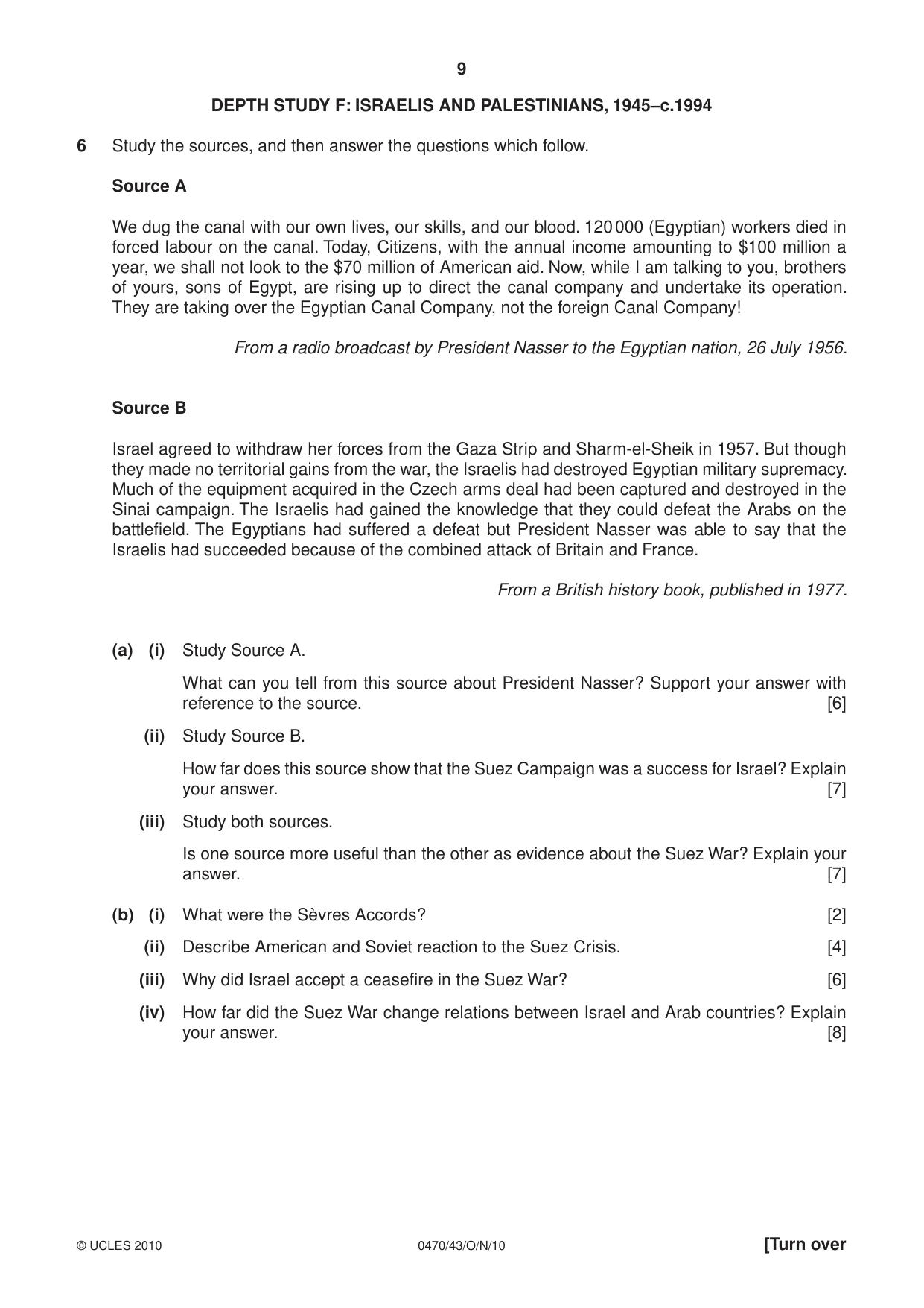 Cambridge IGCSE History 0470 2010 Oct/Nov Paper 4 · Variant 3 question paper, page 9 of 12
