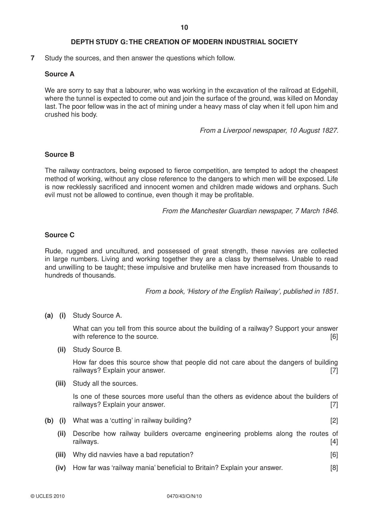 Cambridge IGCSE History 0470 2010 Oct/Nov Paper 4 · Variant 3 question paper, page 10 of 12
