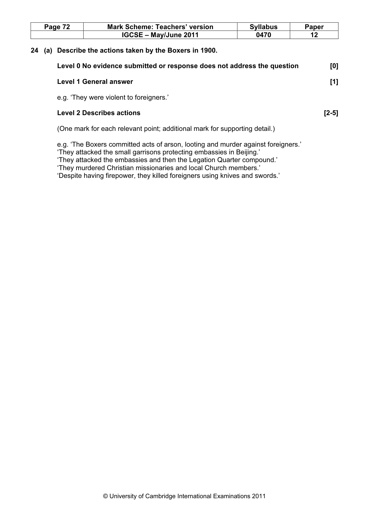 Mark scheme, page 72 of 77