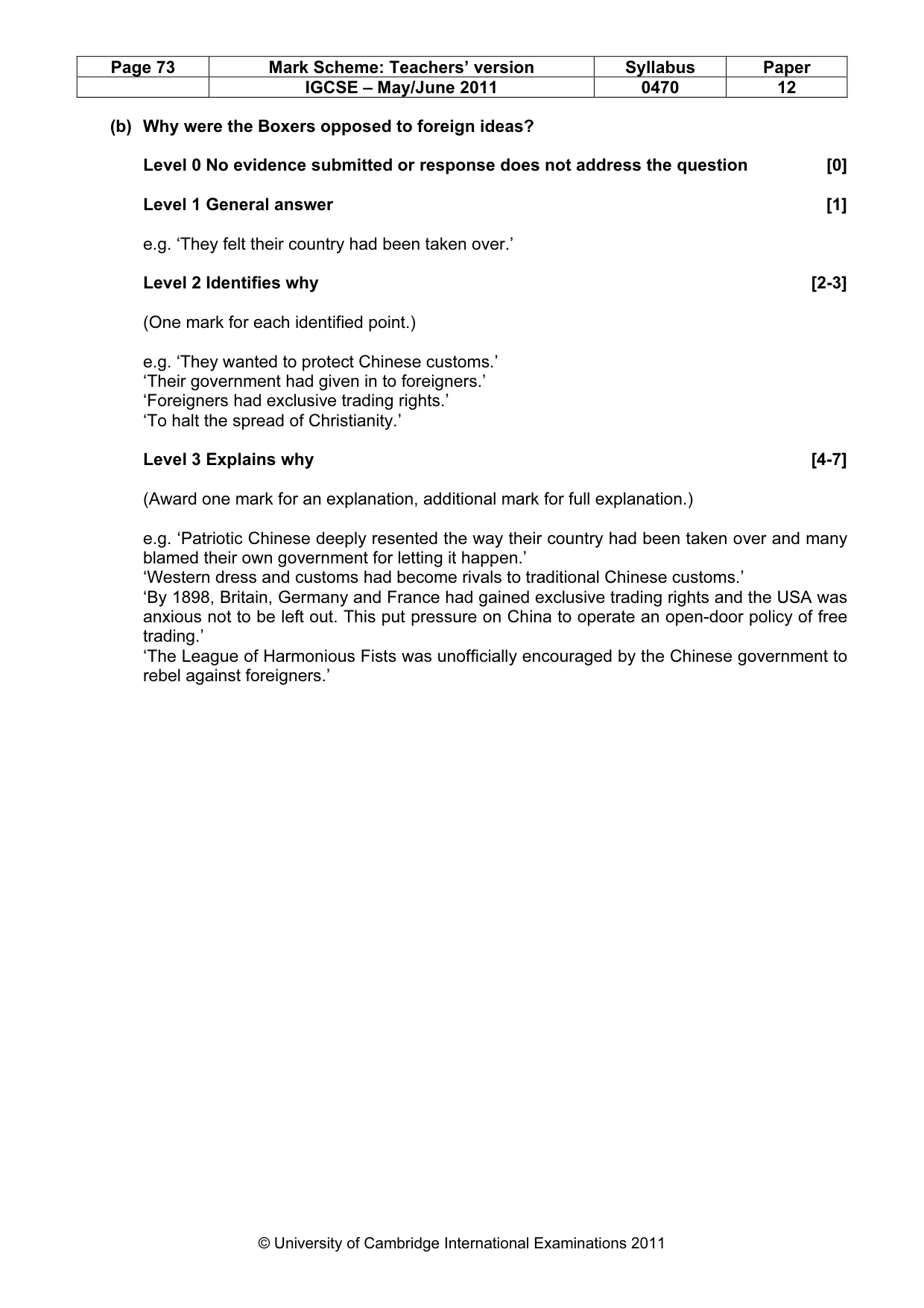 Mark scheme, page 73 of 77