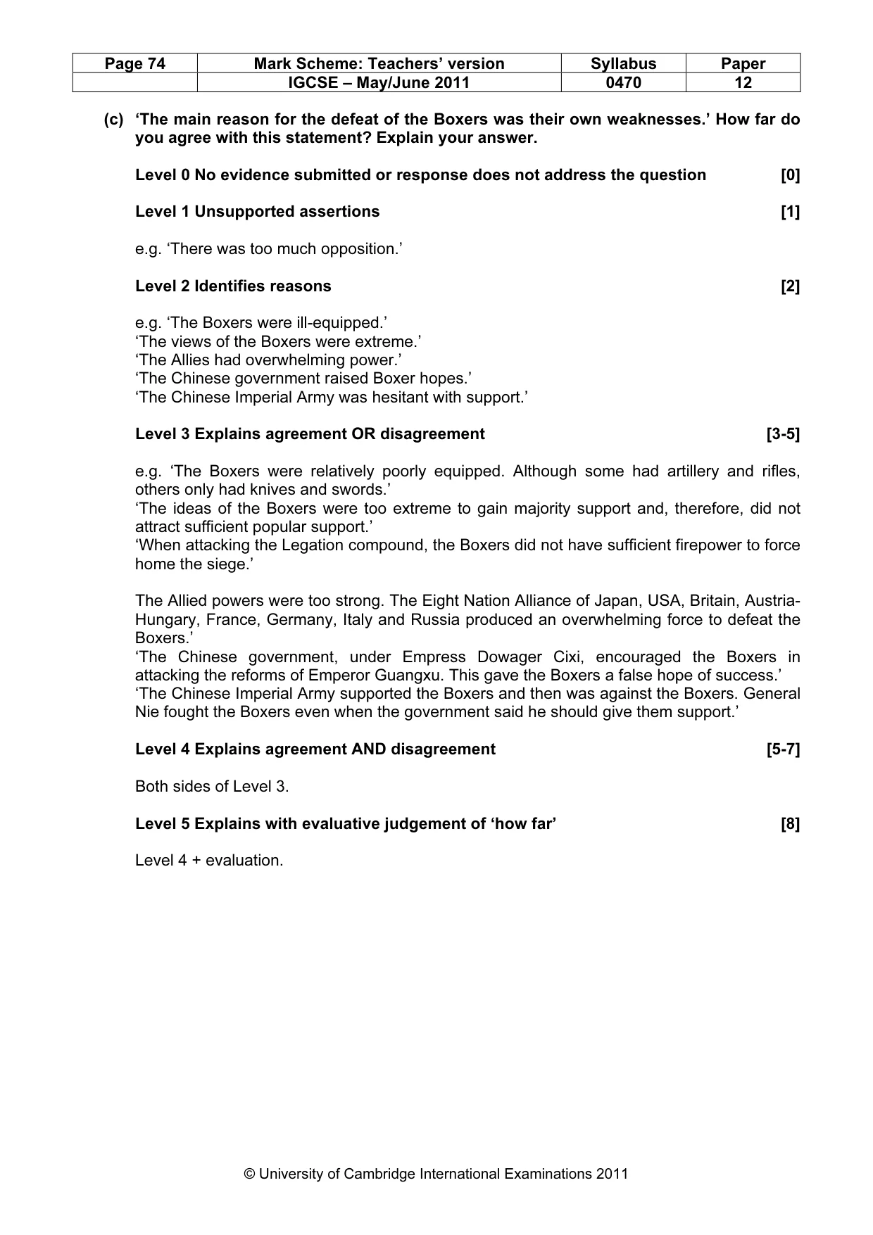Mark scheme, page 74 of 77