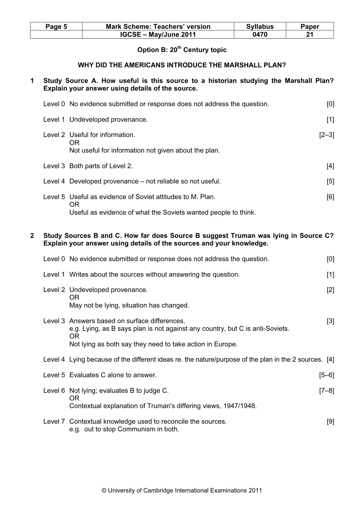 Mark scheme, page 5 of 7