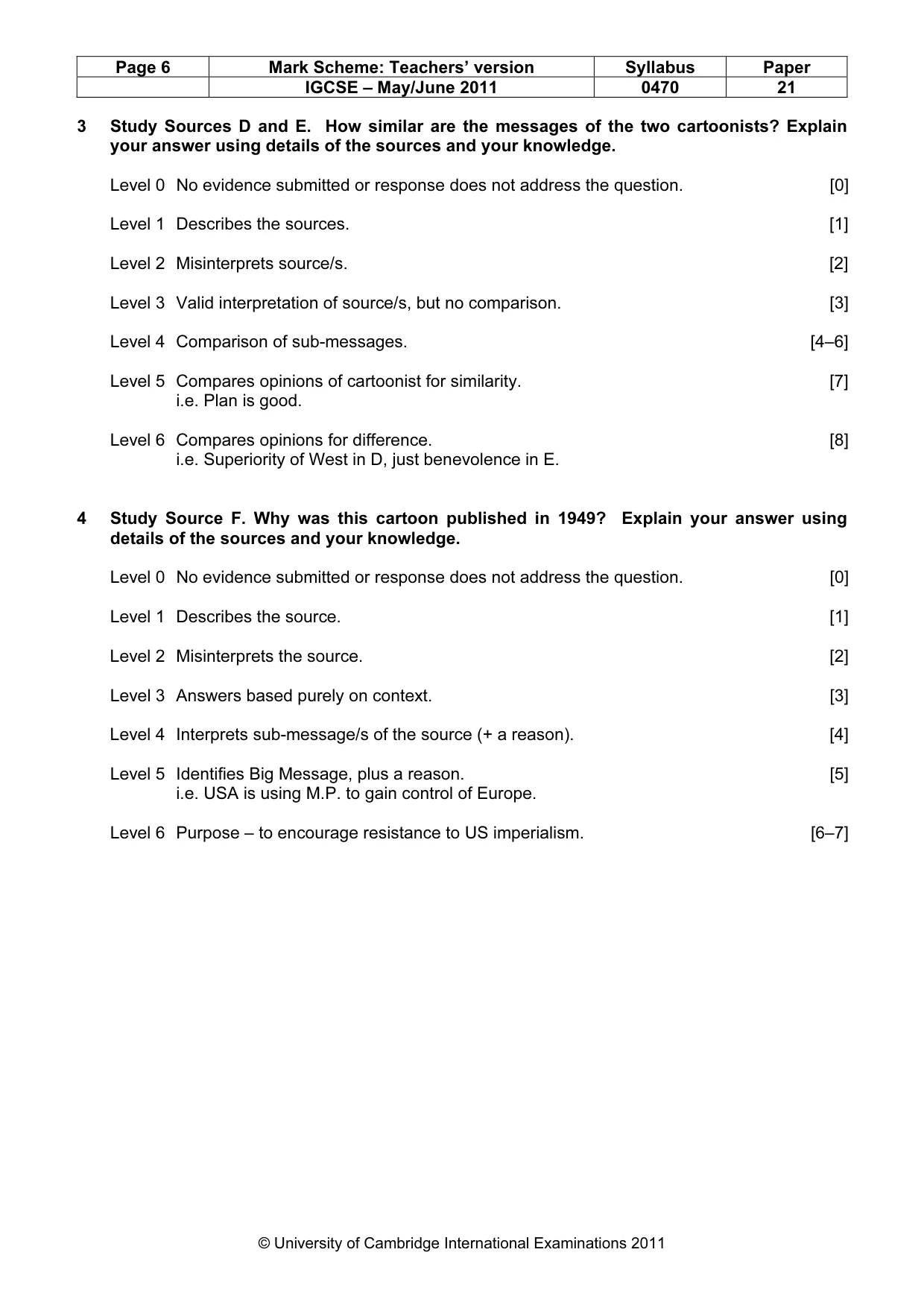 Mark scheme, page 6 of 7