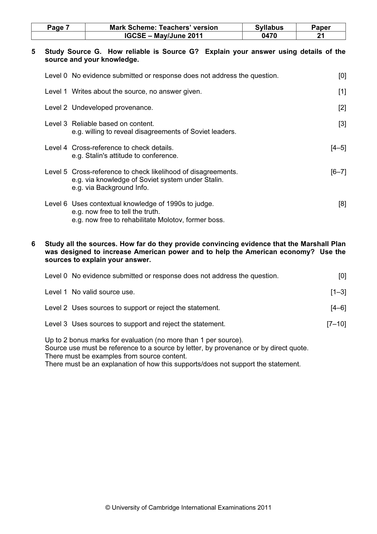 Mark scheme, page 7 of 7