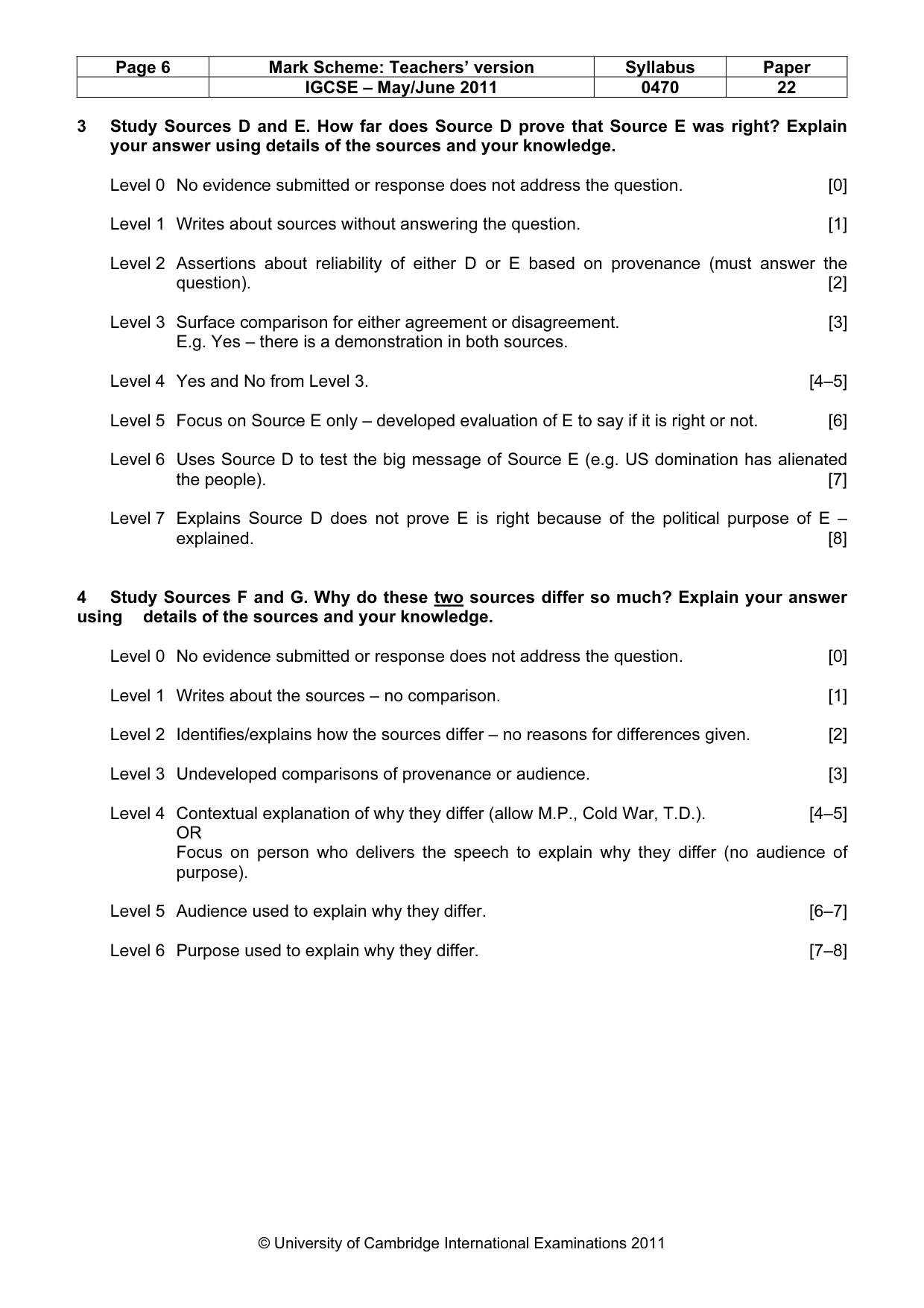 Mark scheme, page 6 of 7