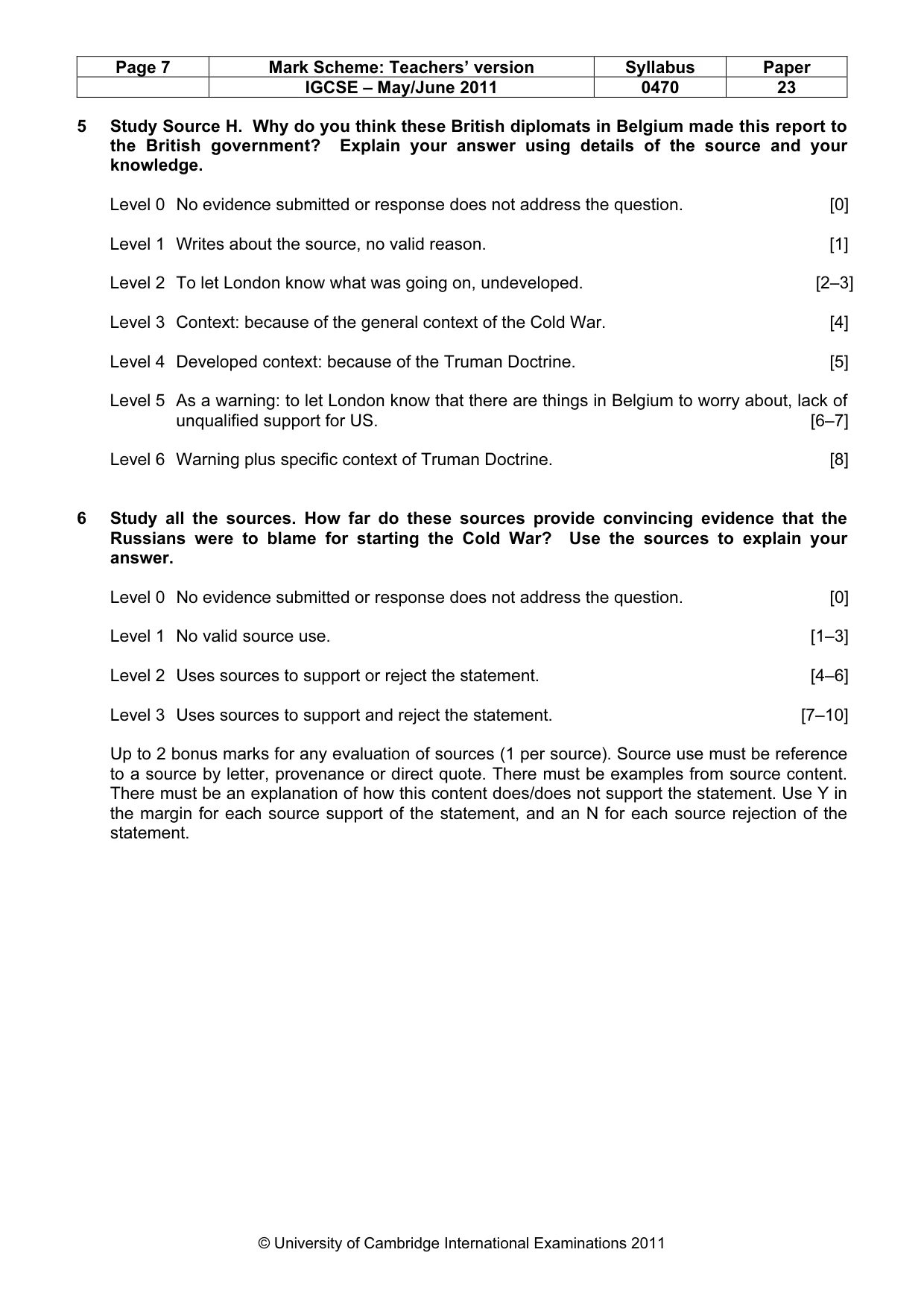 Mark scheme, page 7 of 7