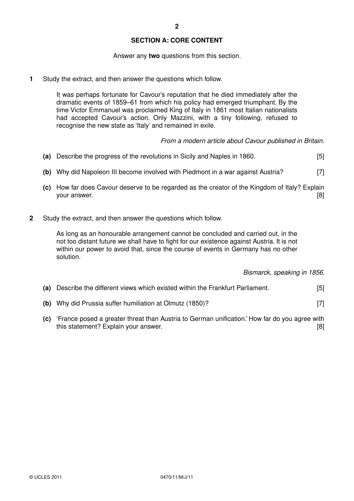 Cambridge IGCSE History 0470 2011 May/June Paper 1 · Variant 1 question paper, page 2 of 20