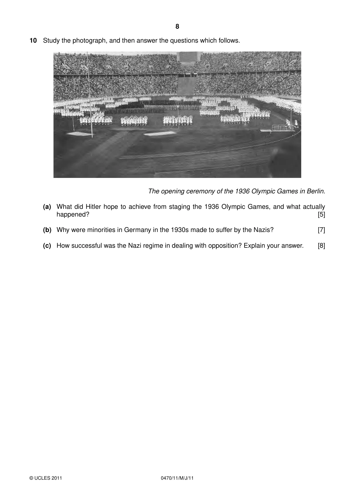 Cambridge IGCSE History 0470 2011 May/June Paper 1 · Variant 1 question paper, page 8 of 20