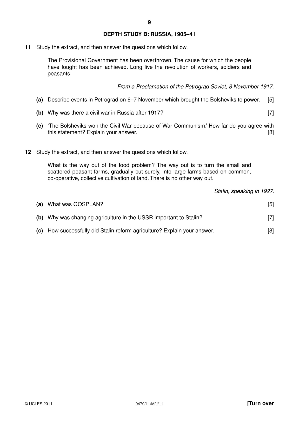 Cambridge IGCSE History 0470 2011 May/June Paper 1 · Variant 1 question paper, page 9 of 20