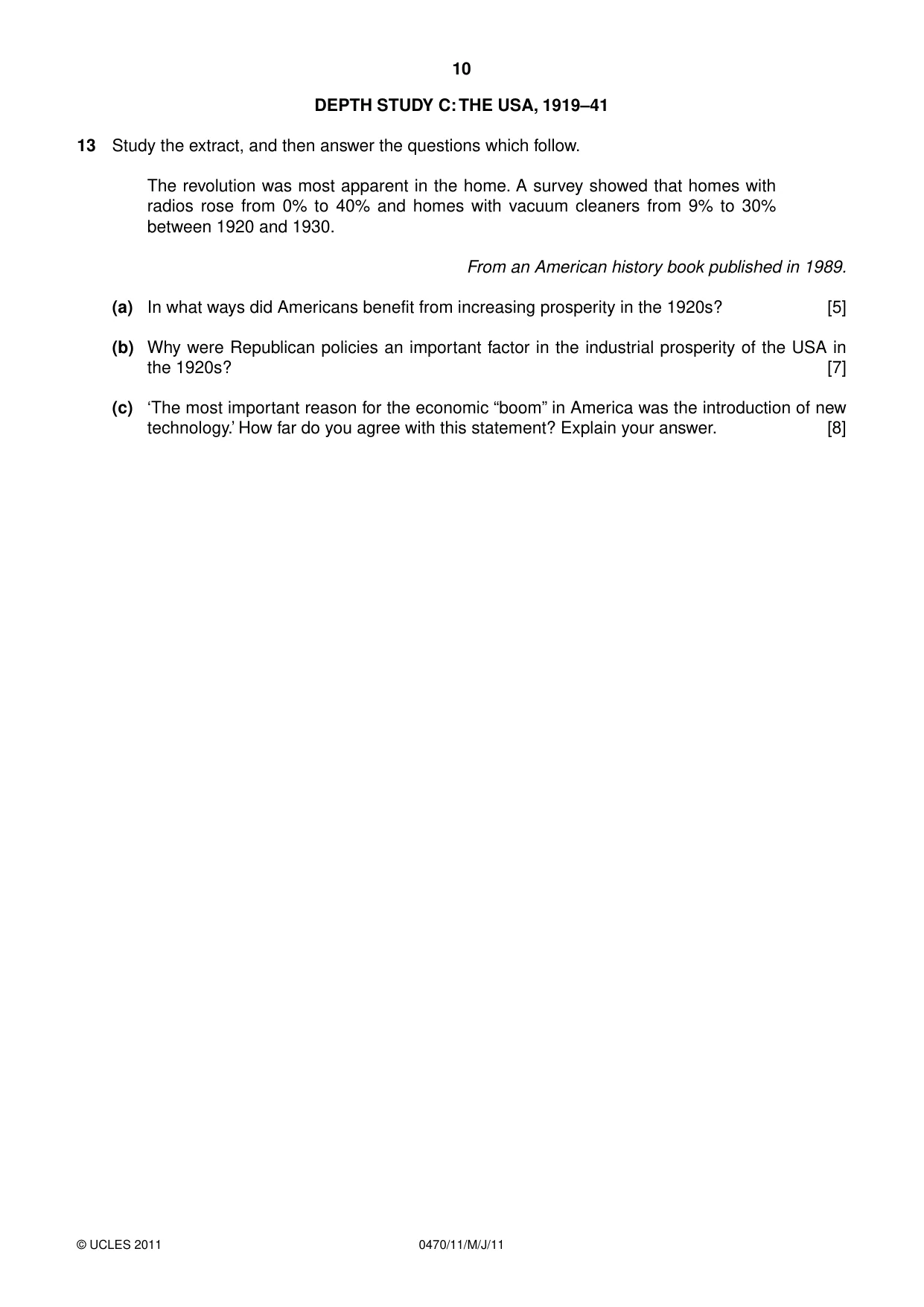 Cambridge IGCSE History 0470 2011 May/June Paper 1 · Variant 1 question paper, page 10 of 20