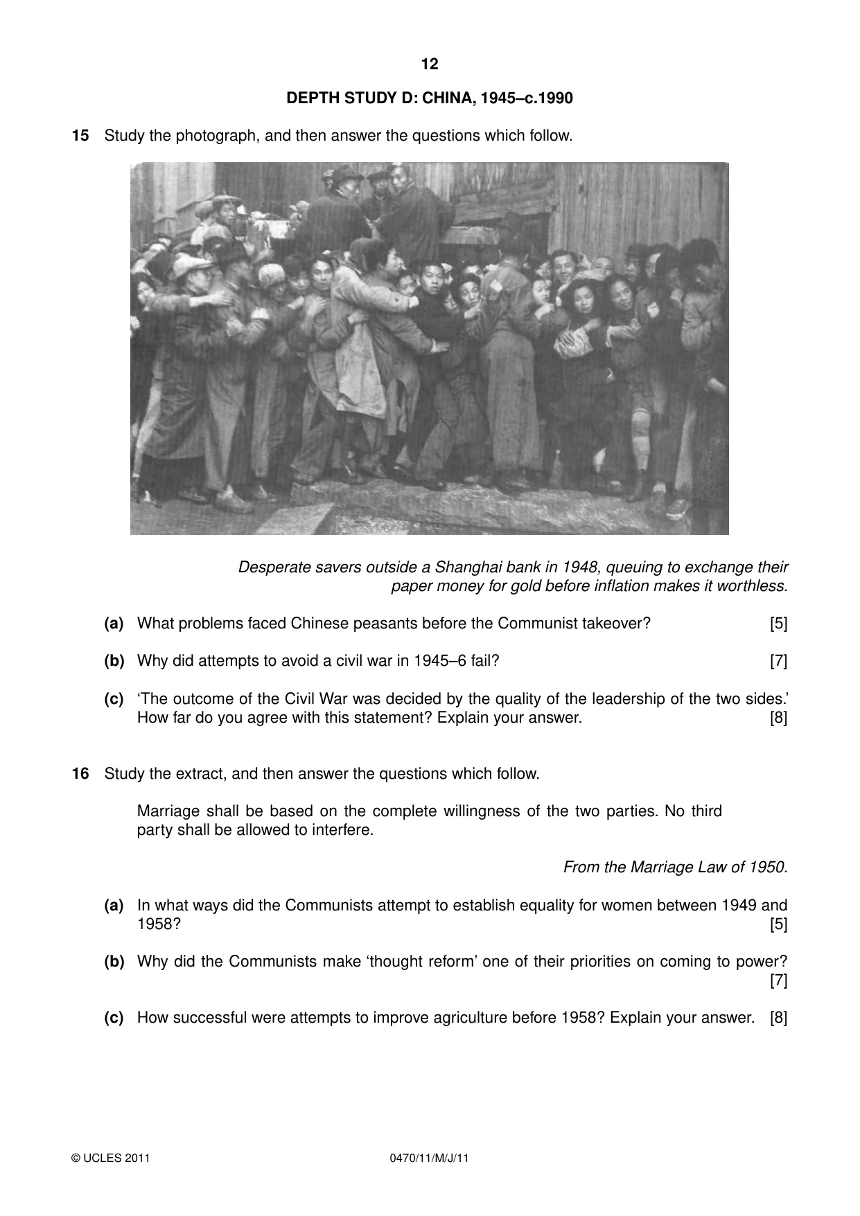 Cambridge IGCSE History 0470 2011 May/June Paper 1 · Variant 1 question paper, page 12 of 20