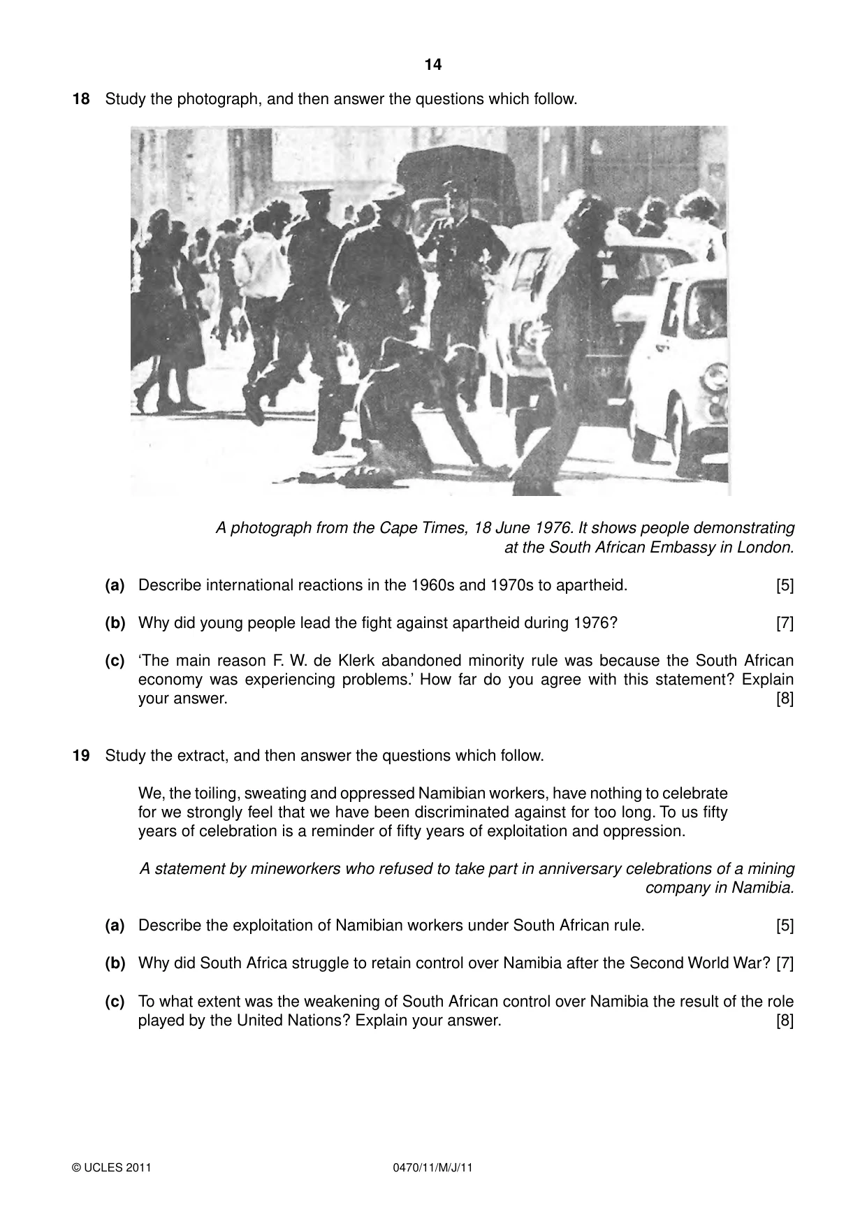 Cambridge IGCSE History 0470 2011 May/June Paper 1 · Variant 1 question paper, page 14 of 20