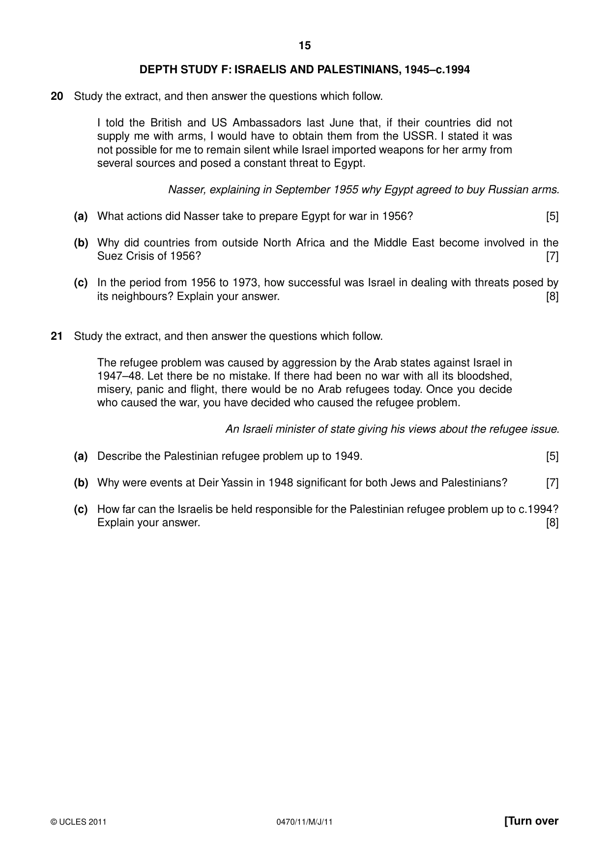 Cambridge IGCSE History 0470 2011 May/June Paper 1 · Variant 1 question paper, page 15 of 20