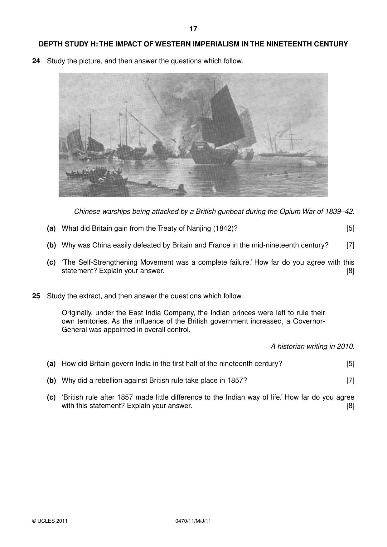 Cambridge IGCSE History 0470 2011 May/June Paper 1 · Variant 1 question paper, page 17 of 20