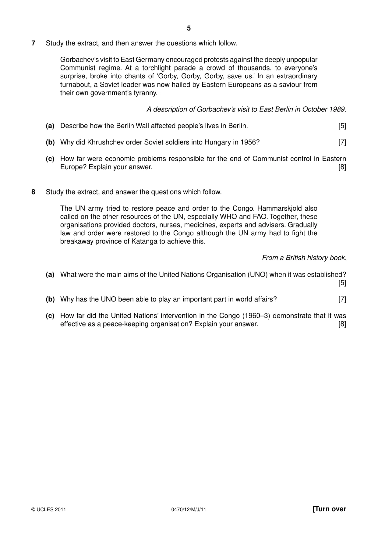 Cambridge IGCSE History 0470 2011 May/June Paper 1 · Variant 2 question paper, page 5 of 20