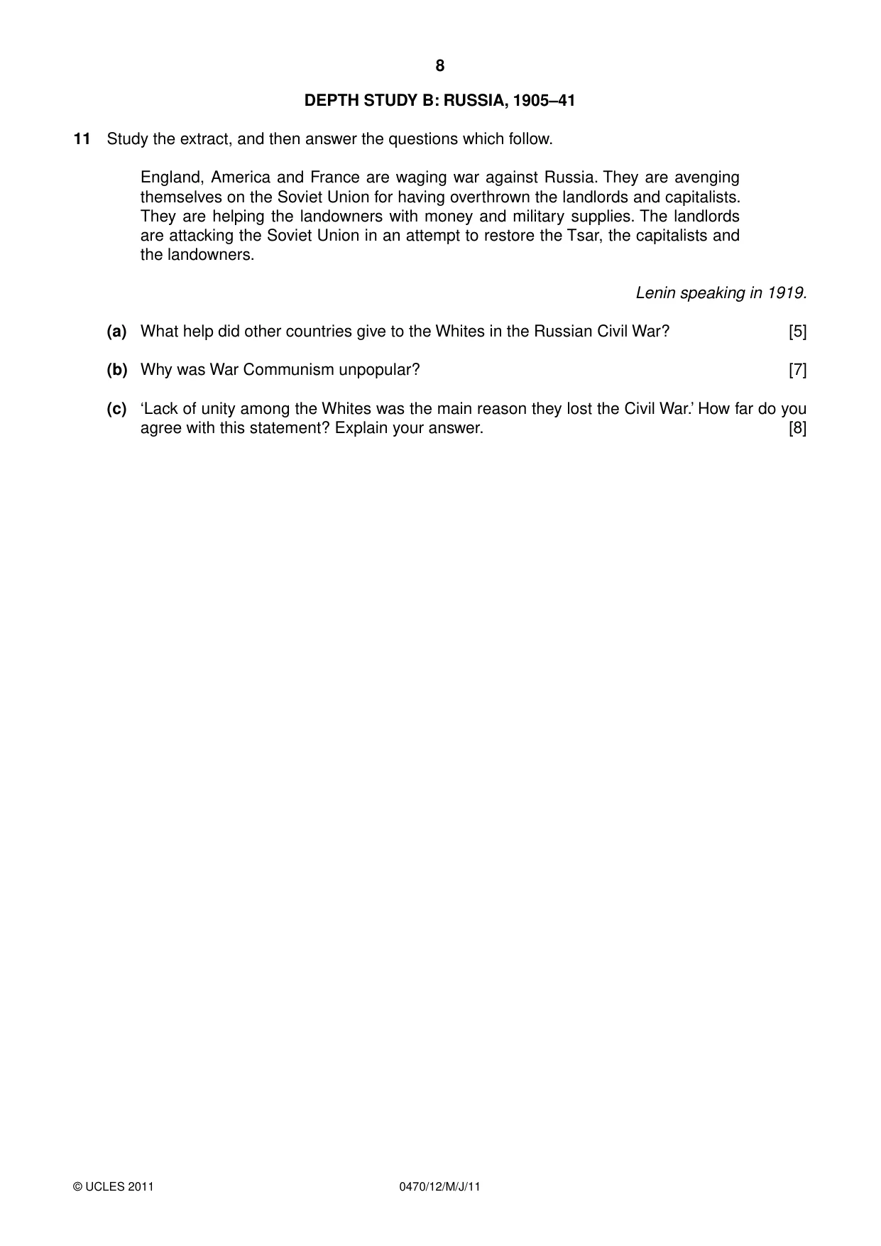 Cambridge IGCSE History 0470 2011 May/June Paper 1 · Variant 2 question paper, page 8 of 20