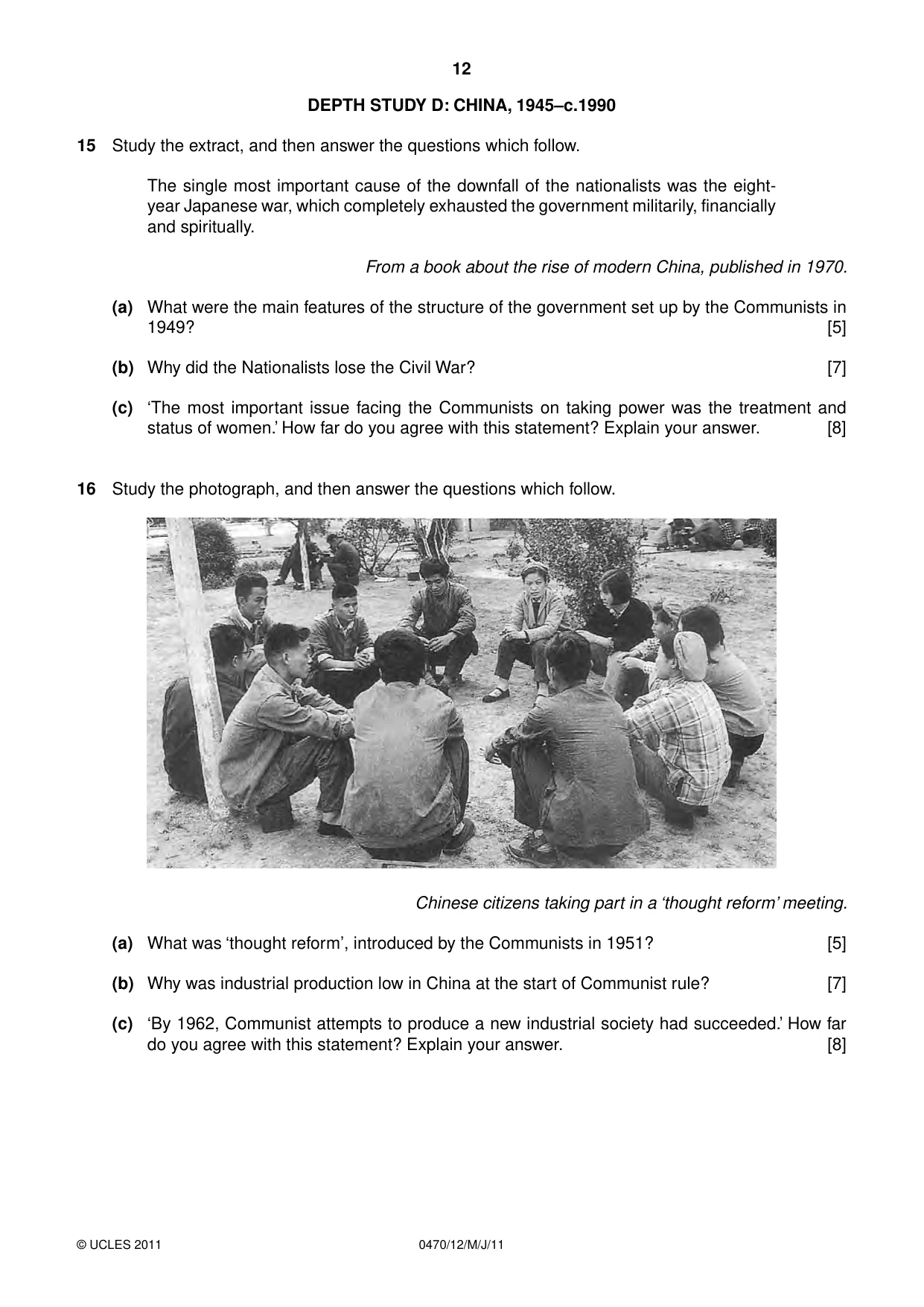 Cambridge IGCSE History 0470 2011 May/June Paper 1 · Variant 2 question paper, page 12 of 20