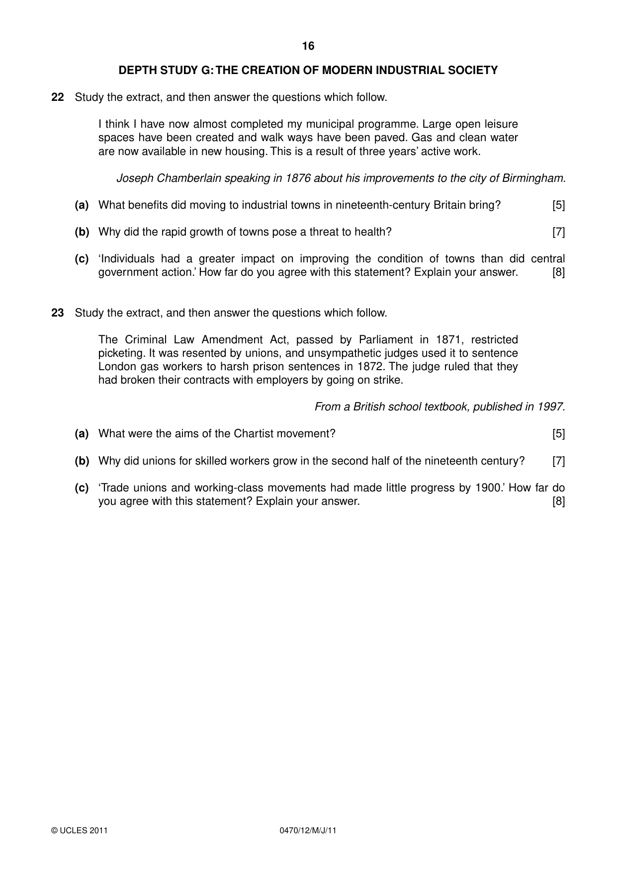 Cambridge IGCSE History 0470 2011 May/June Paper 1 · Variant 2 question paper, page 16 of 20