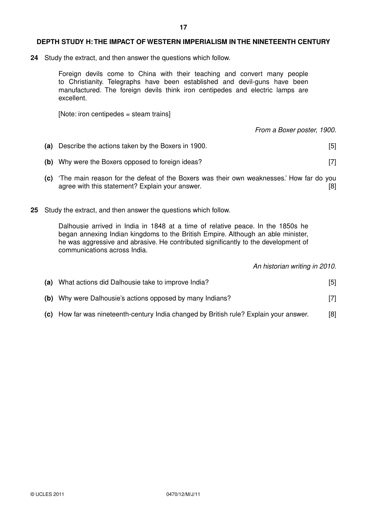 Cambridge IGCSE History 0470 2011 May/June Paper 1 · Variant 2 question paper, page 17 of 20