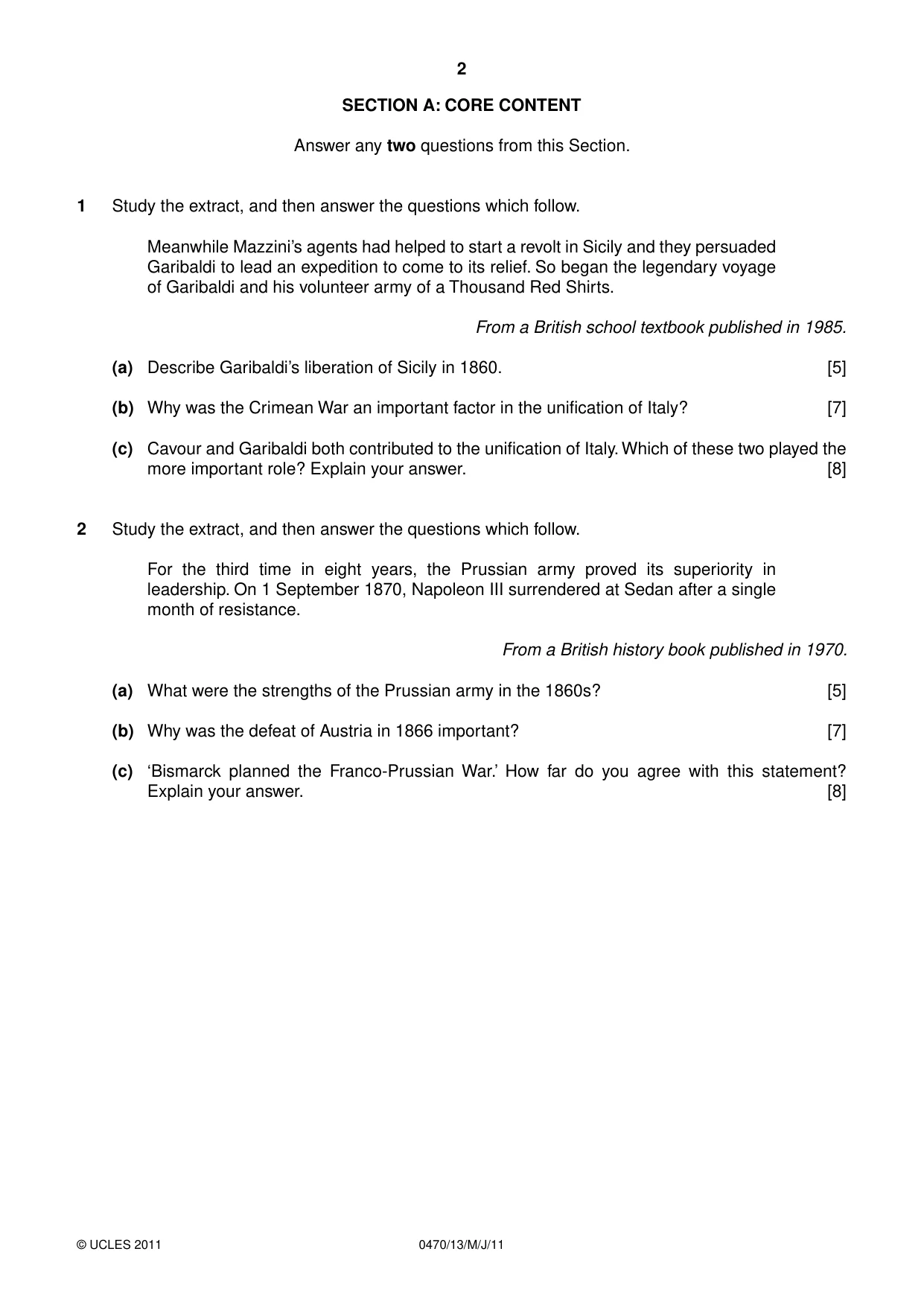 Cambridge IGCSE History 0470 2011 May/June Paper 1 · Variant 3 question paper, page 2 of 20