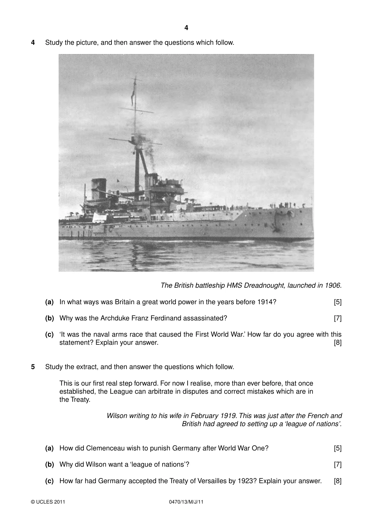 Cambridge IGCSE History 0470 2011 May/June Paper 1 · Variant 3 question paper, page 4 of 20