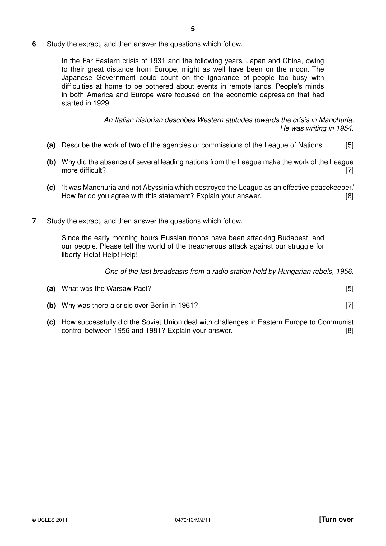 Cambridge IGCSE History 0470 2011 May/June Paper 1 · Variant 3 question paper, page 5 of 20