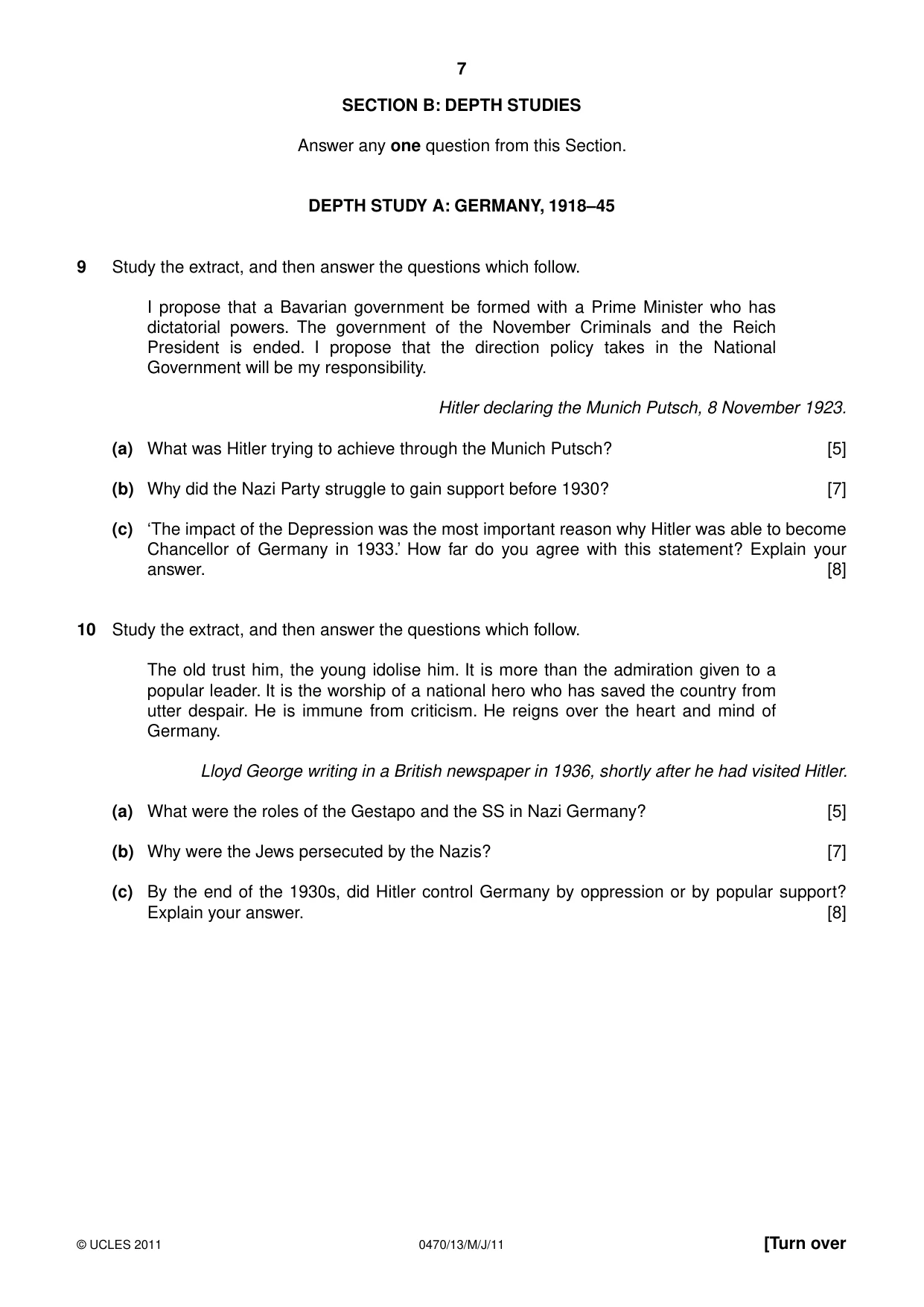 Cambridge IGCSE History 0470 2011 May/June Paper 1 · Variant 3 question paper, page 7 of 20