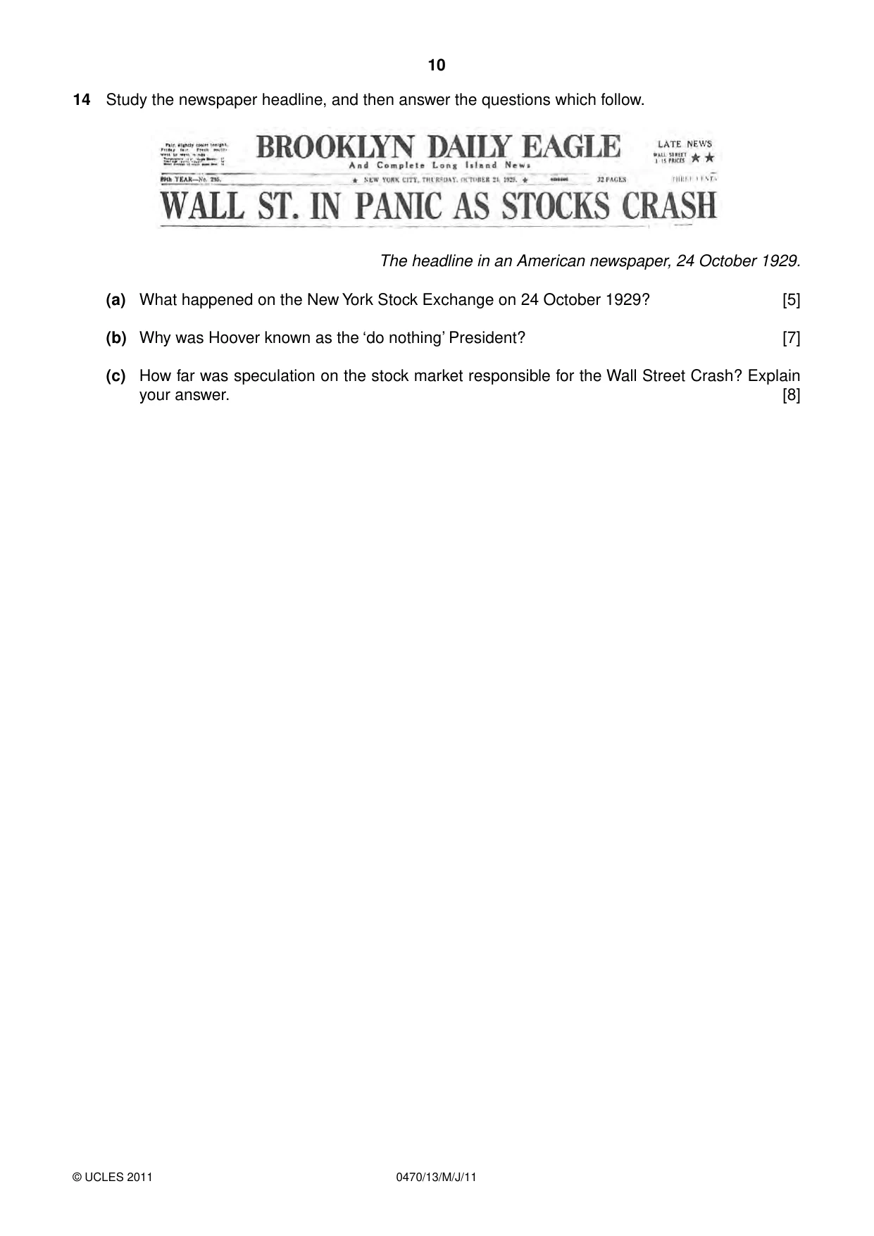 Cambridge IGCSE History 0470 2011 May/June Paper 1 · Variant 3 question paper, page 10 of 20