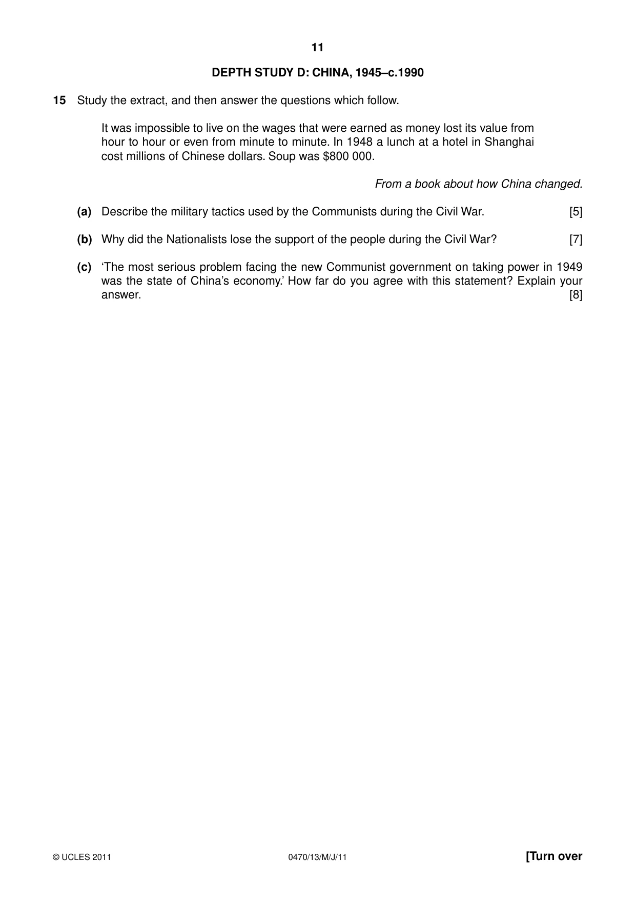 Cambridge IGCSE History 0470 2011 May/June Paper 1 · Variant 3 question paper, page 11 of 20