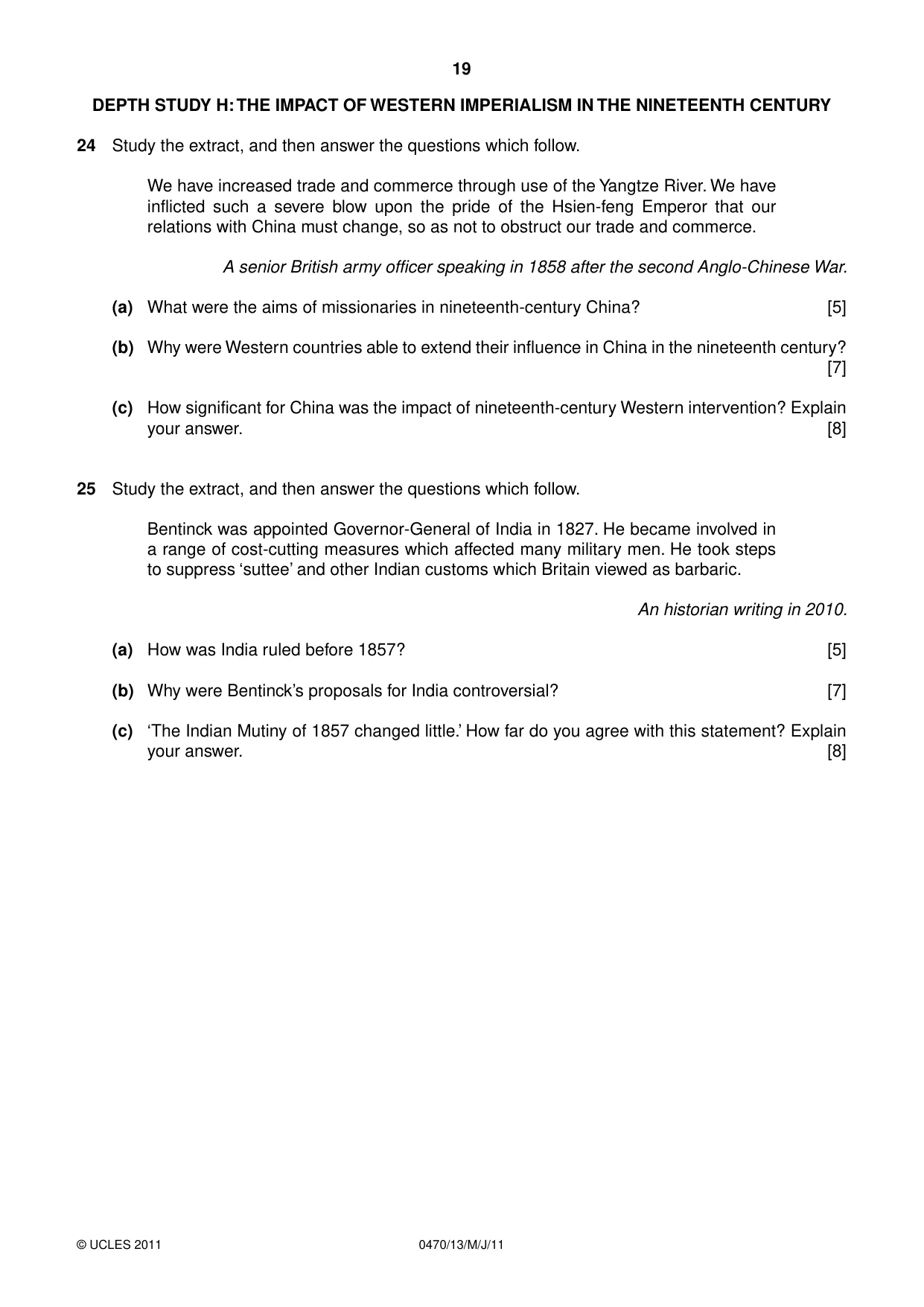 Cambridge IGCSE History 0470 2011 May/June Paper 1 · Variant 3 question paper, page 19 of 20
