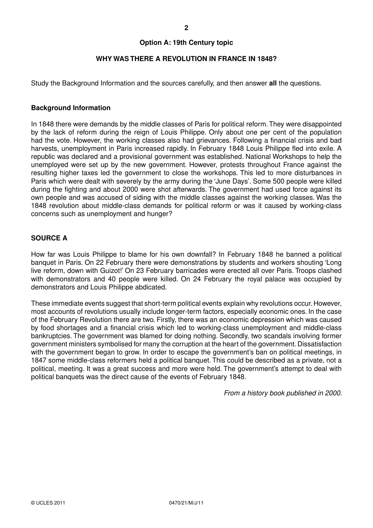 Cambridge IGCSE History 0470 2011 May/June Paper 2 · Variant 1 question paper, page 2 of 12