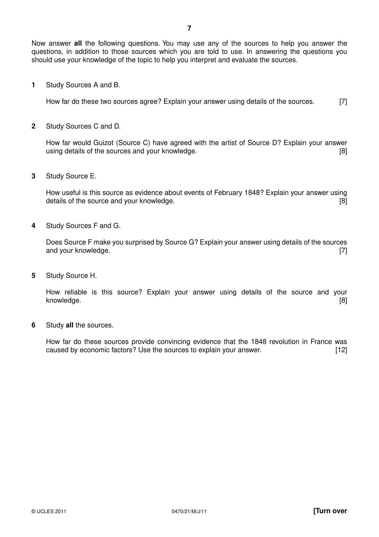Cambridge IGCSE History 0470 2011 May/June Paper 2 · Variant 1 question paper, page 7 of 12