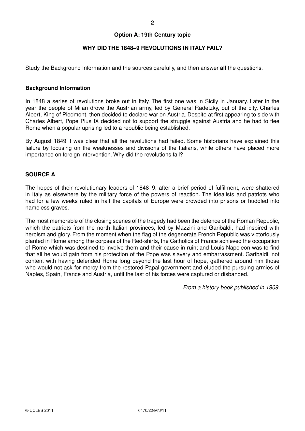 Cambridge IGCSE History 0470 2011 May/June Paper 2 · Variant 2 question paper, page 2 of 12