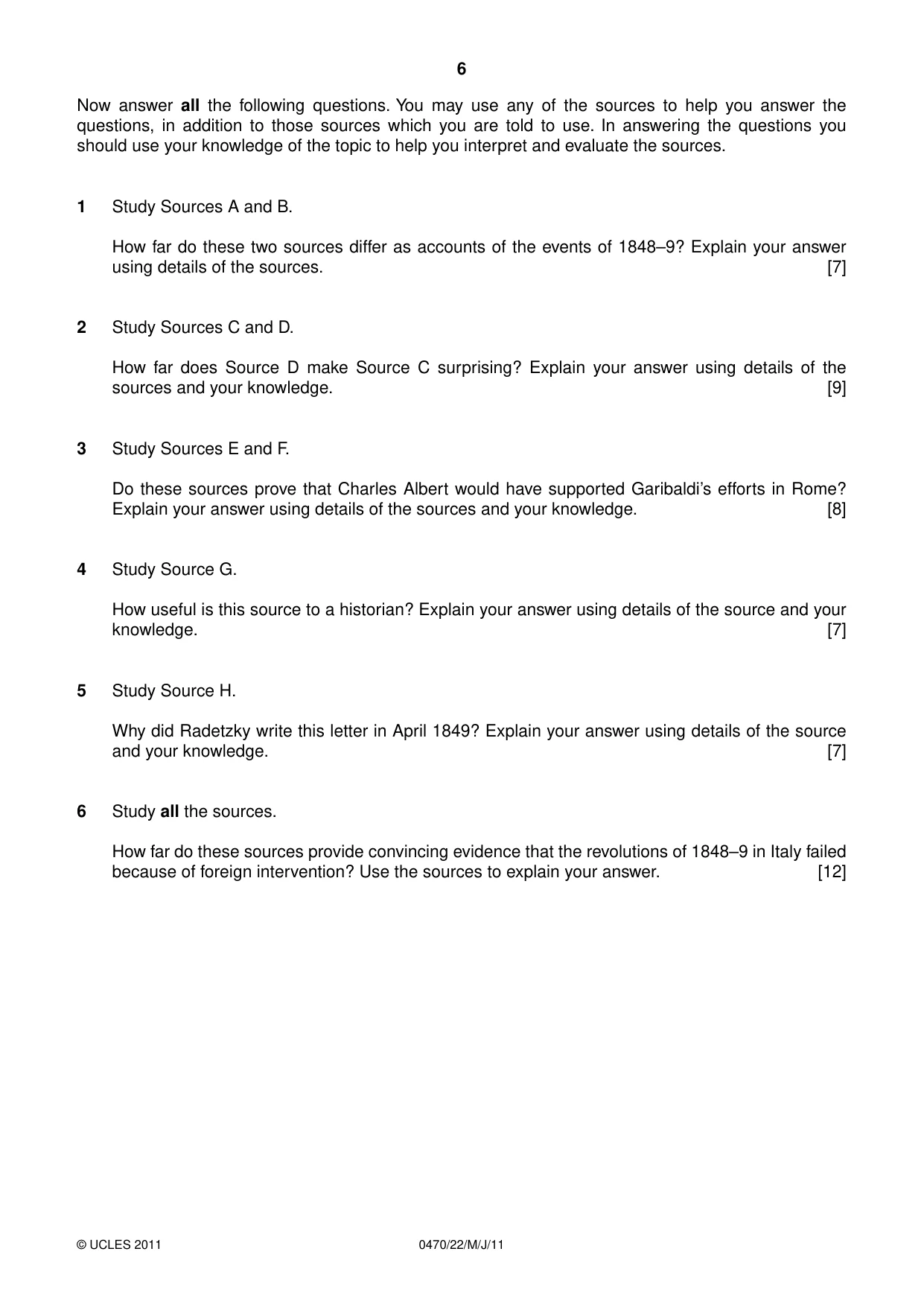 Cambridge IGCSE History 0470 2011 May/June Paper 2 · Variant 2 question paper, page 6 of 12