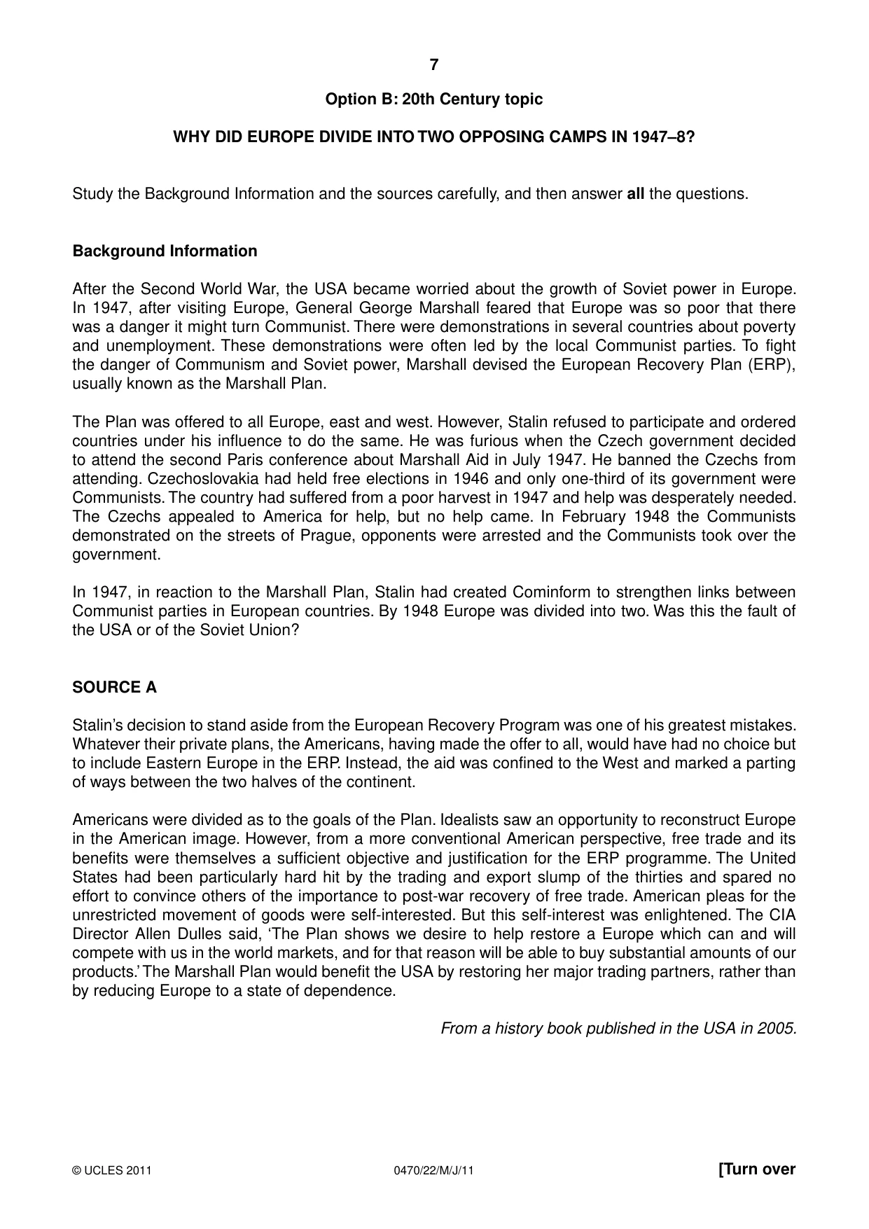 Cambridge IGCSE History 0470 2011 May/June Paper 2 · Variant 2 question paper, page 7 of 12