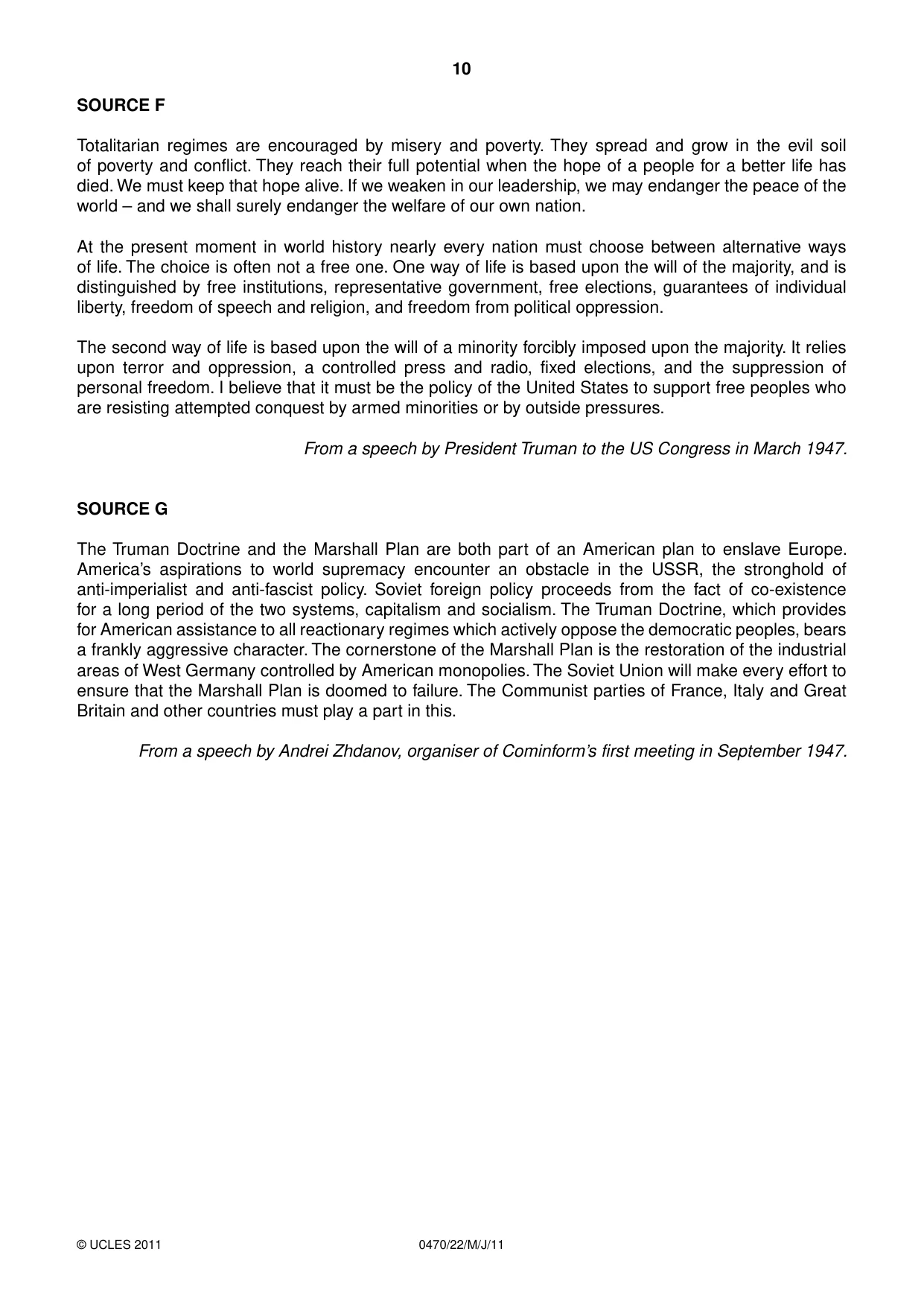 Cambridge IGCSE History 0470 2011 May/June Paper 2 · Variant 2 question paper, page 10 of 12