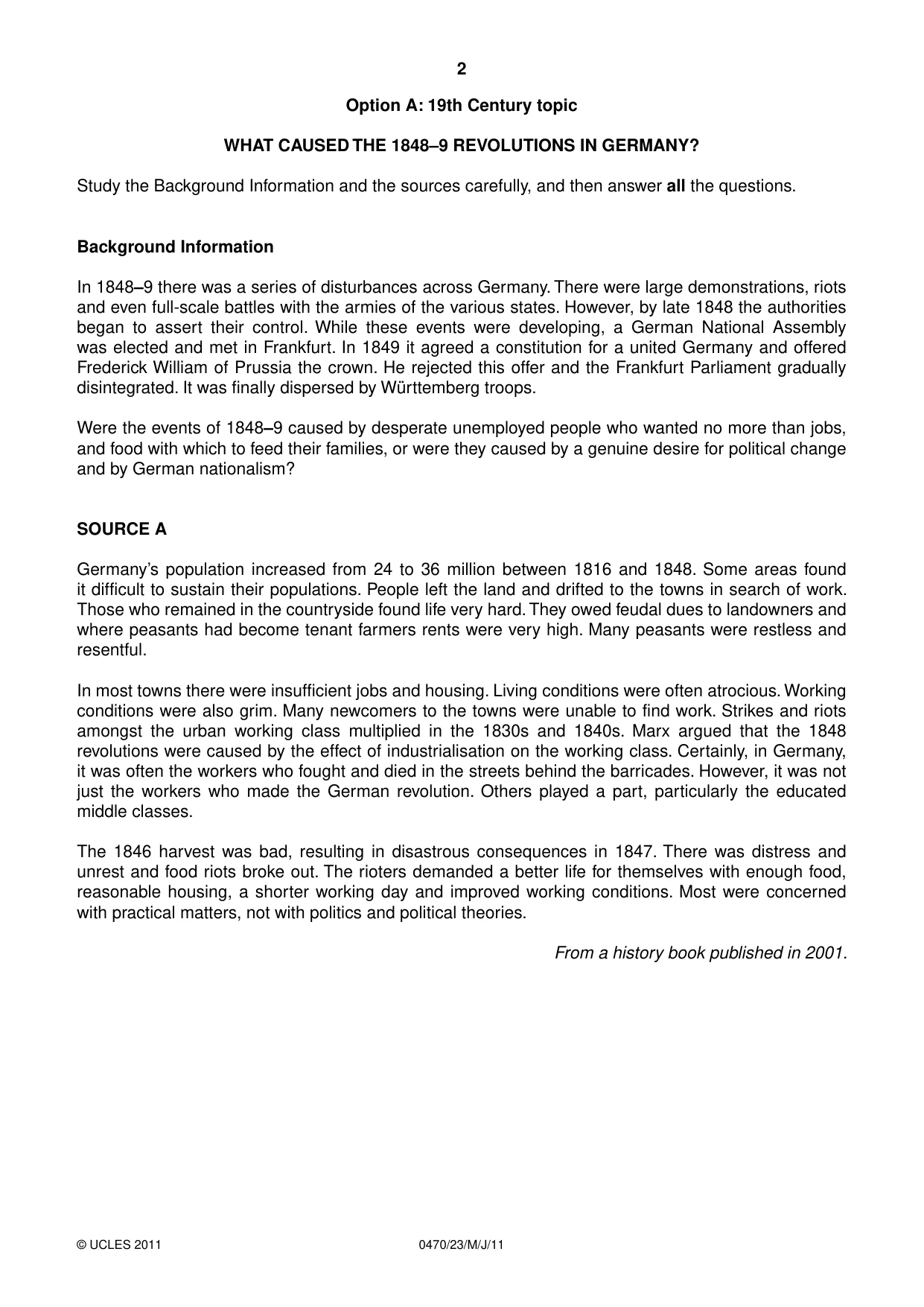 Cambridge IGCSE History 0470 2011 May/June Paper 2 · Variant 3 question paper, page 2 of 12