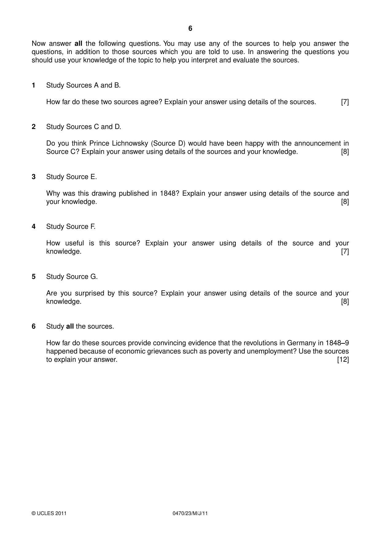 Cambridge IGCSE History 0470 2011 May/June Paper 2 · Variant 3 question paper, page 6 of 12