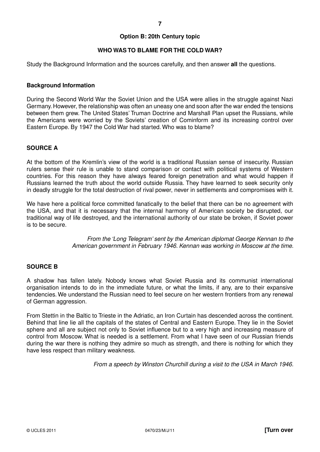 Cambridge IGCSE History 0470 2011 May/June Paper 2 · Variant 3 question paper, page 7 of 12