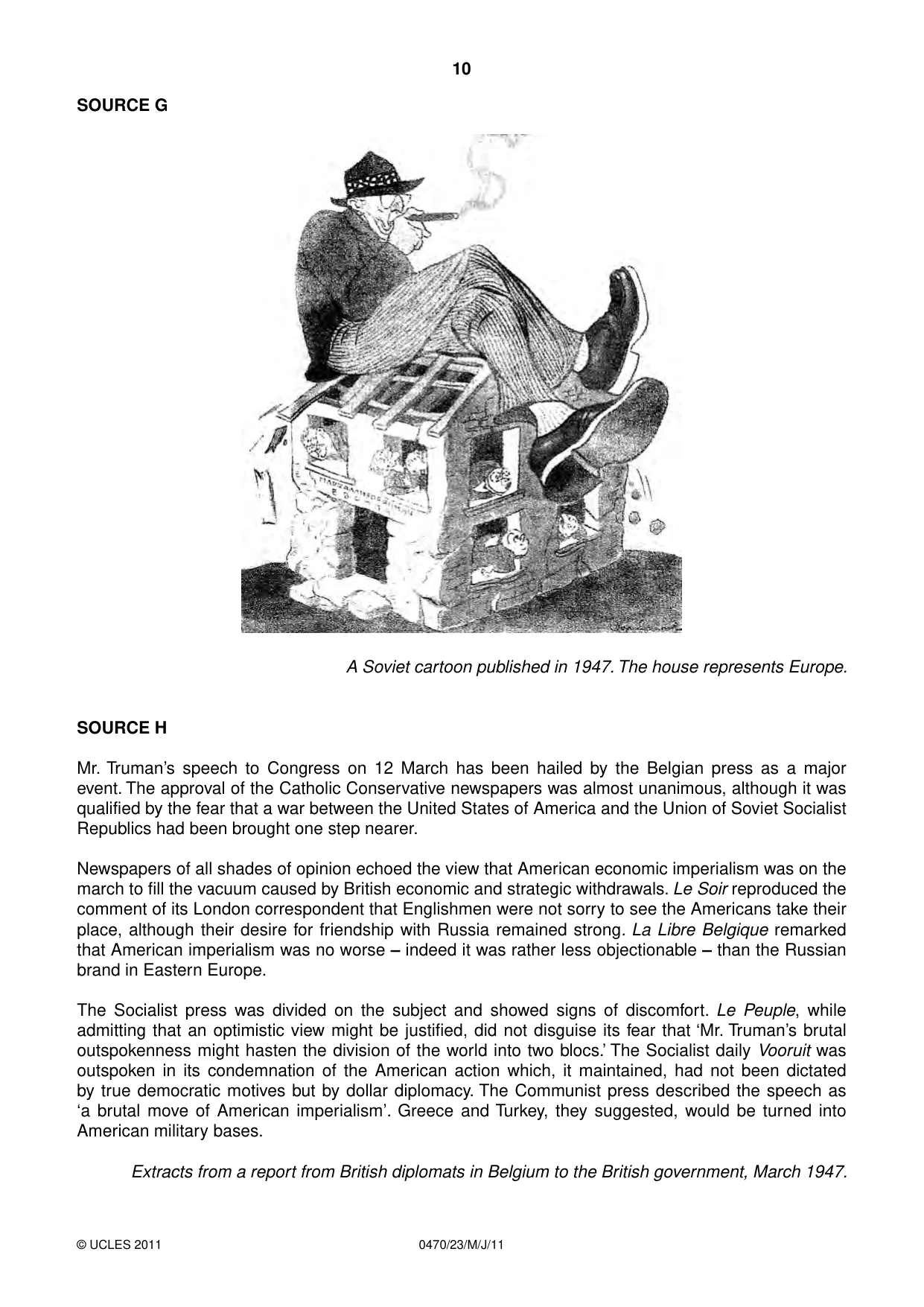 Cambridge IGCSE History 0470 2011 May/June Paper 2 · Variant 3 question paper, page 10 of 12