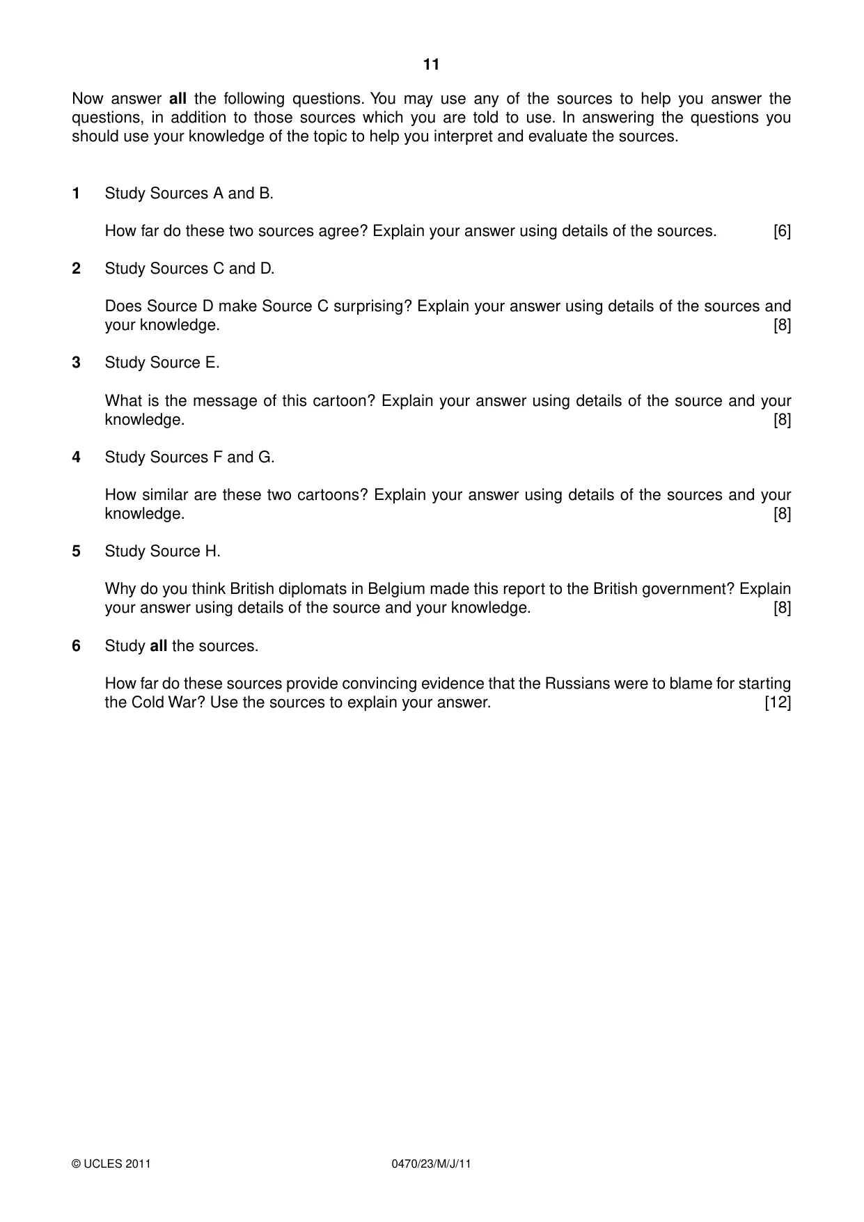 Cambridge IGCSE History 0470 2011 May/June Paper 2 · Variant 3 question paper, page 11 of 12
