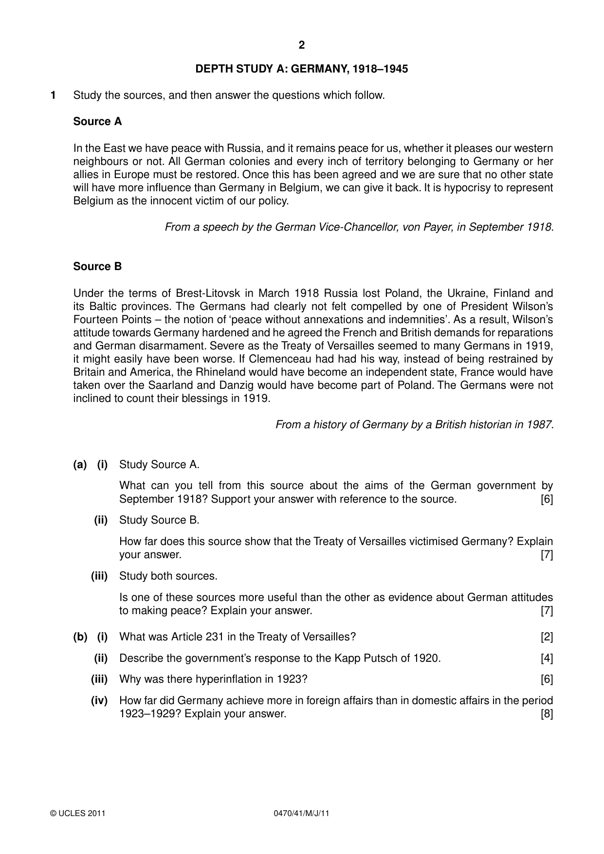 Cambridge IGCSE History 0470 2011 May/June Paper 4 · Variant 1 question paper, page 2 of 12