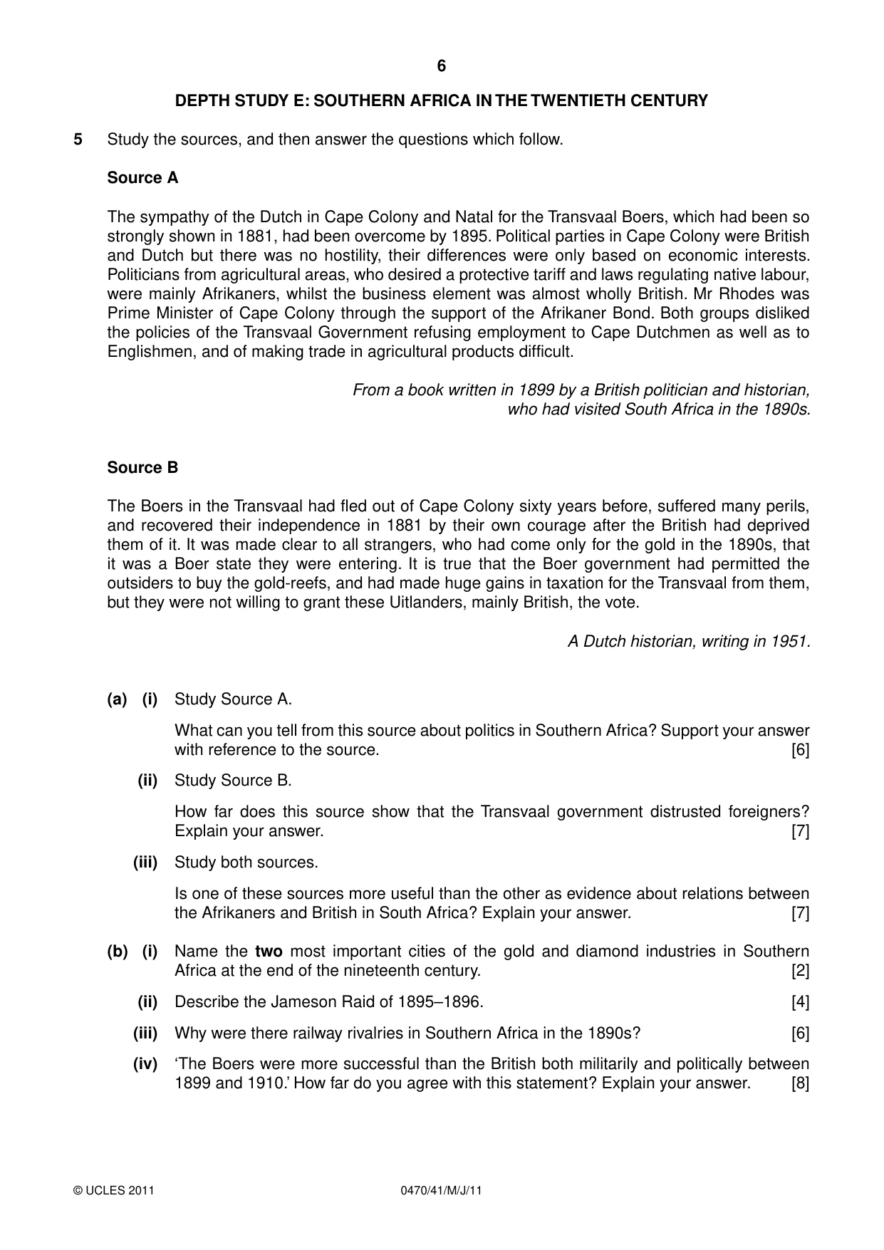 Cambridge IGCSE History 0470 2011 May/June Paper 4 · Variant 1 question paper, page 6 of 12