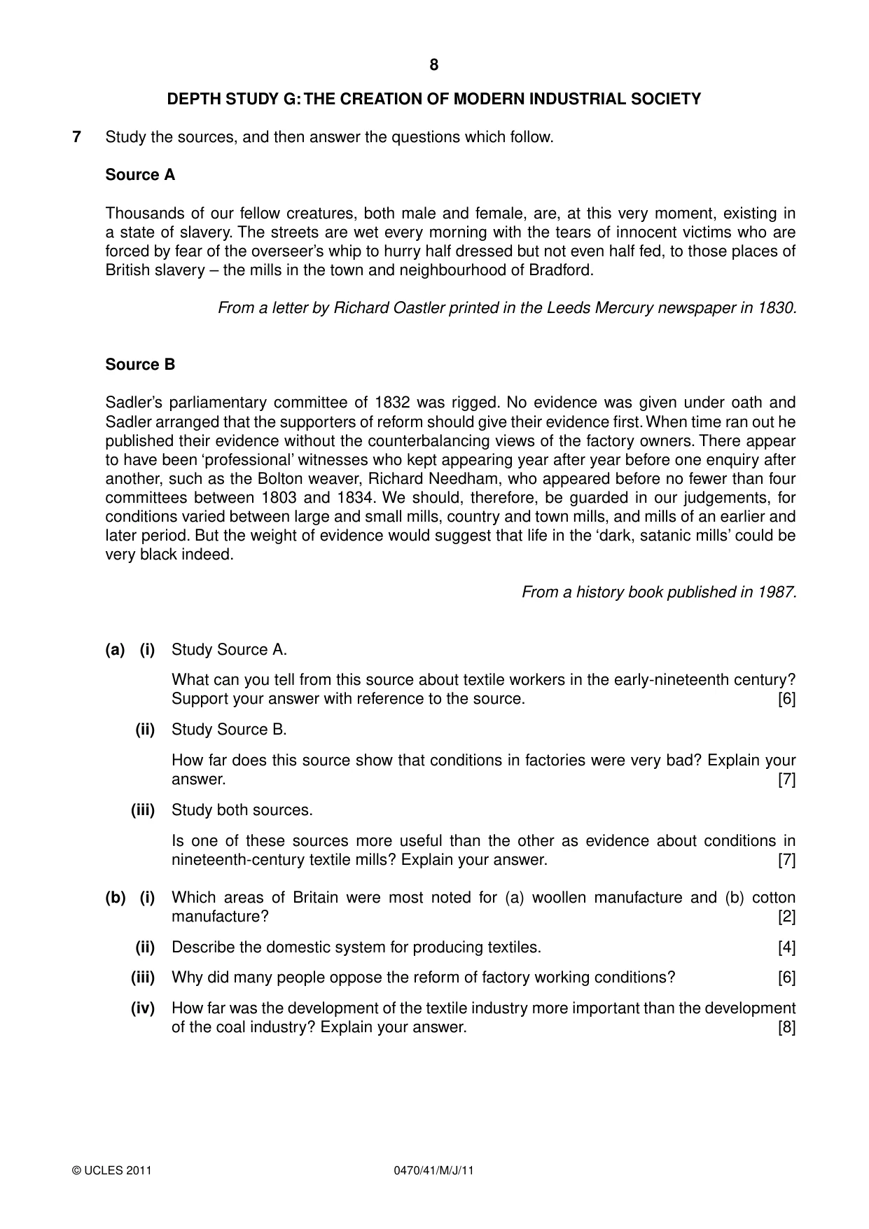 Cambridge IGCSE History 0470 2011 May/June Paper 4 · Variant 1 question paper, page 8 of 12